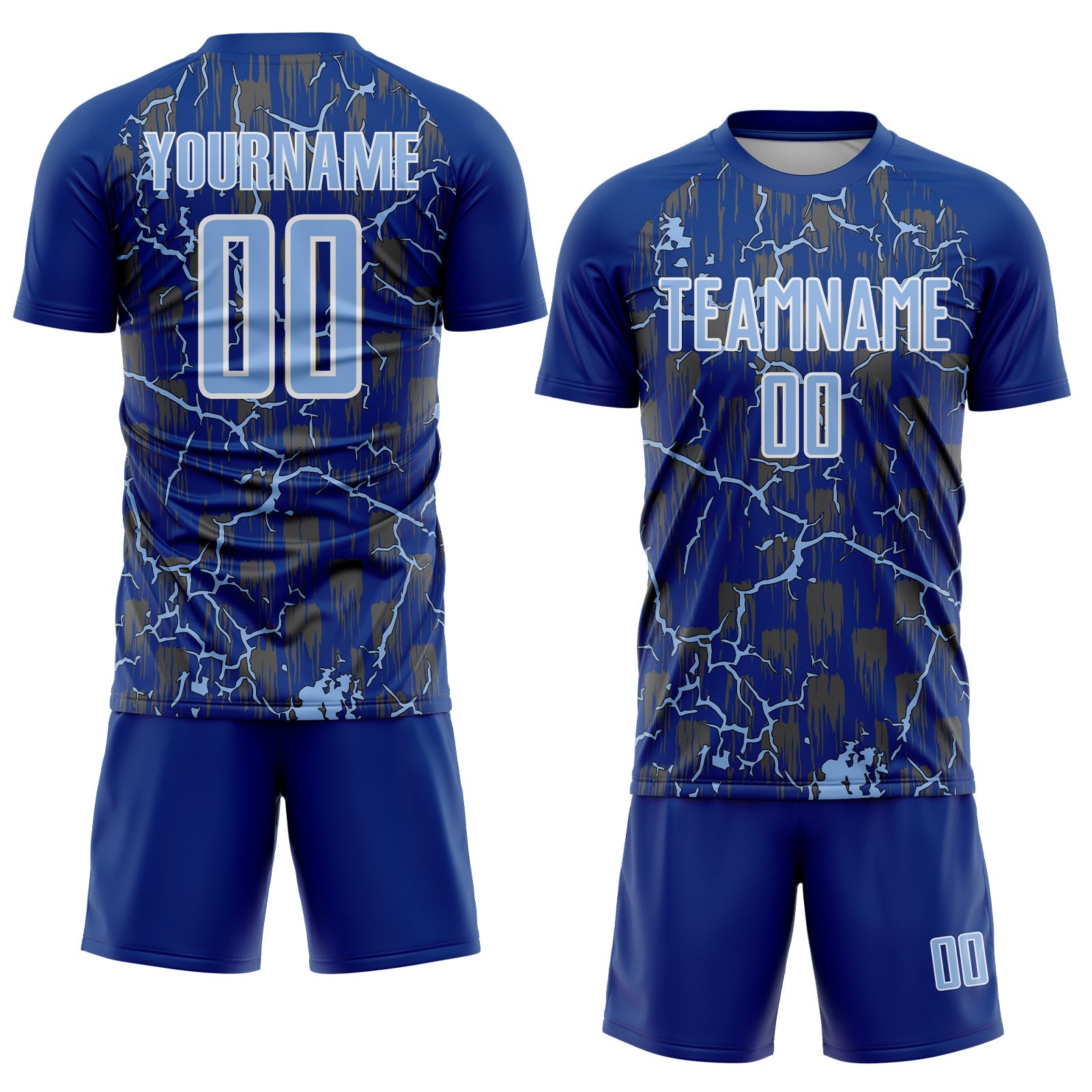 Custom Royal Light Blue-White Lightning Sublimation Soccer Uniform Jersey view 2