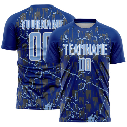 Custom Royal Light Blue-White Lightning Sublimation Soccer Uniform Jersey - Main View