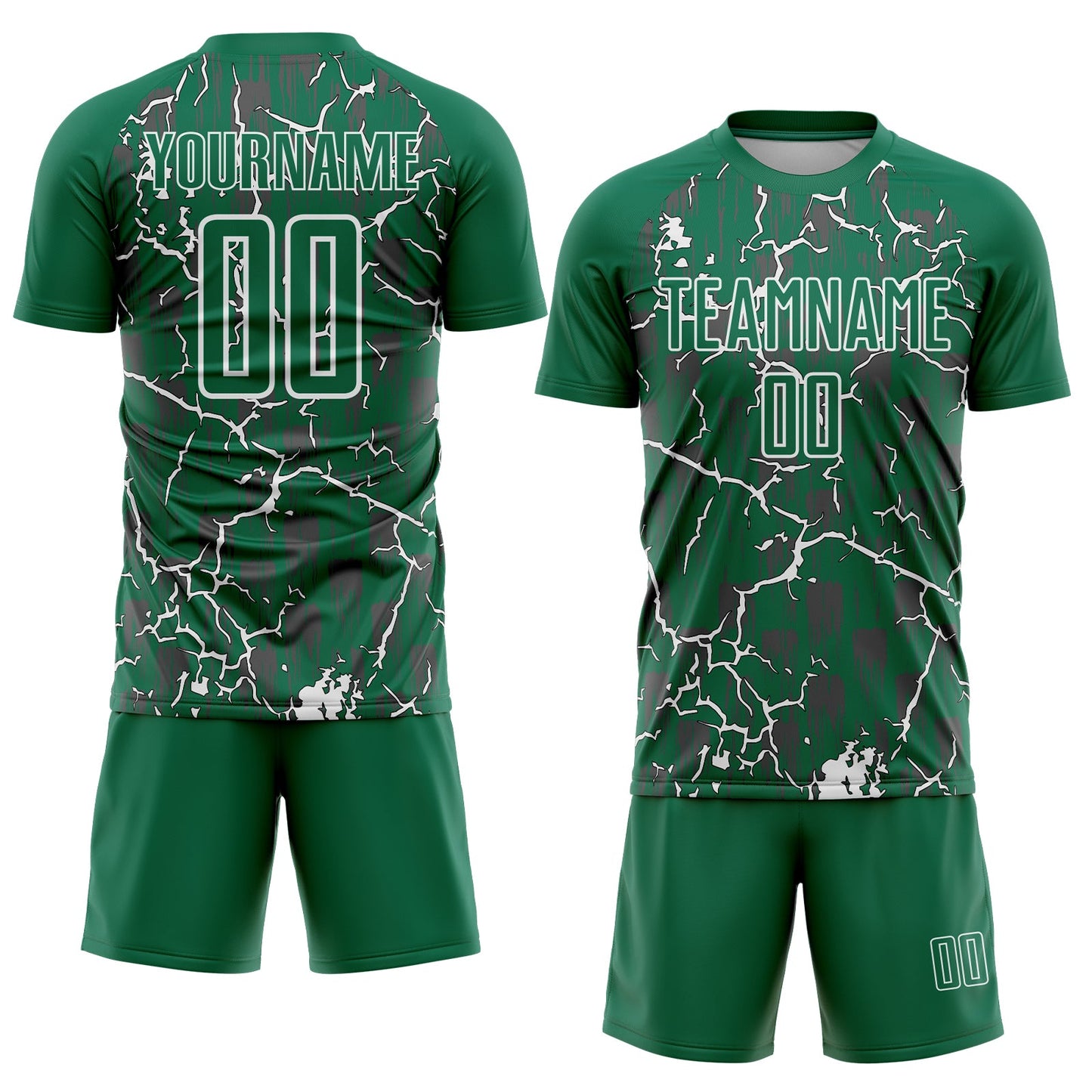 Custom Kelly Green White Lightning Sublimation Soccer Uniform Jersey view 2