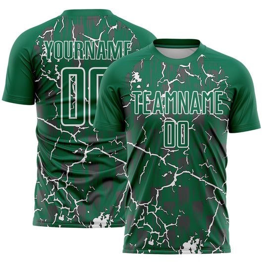 Custom Kelly Green White Lightning Sublimation Soccer Uniform Jersey - Main View