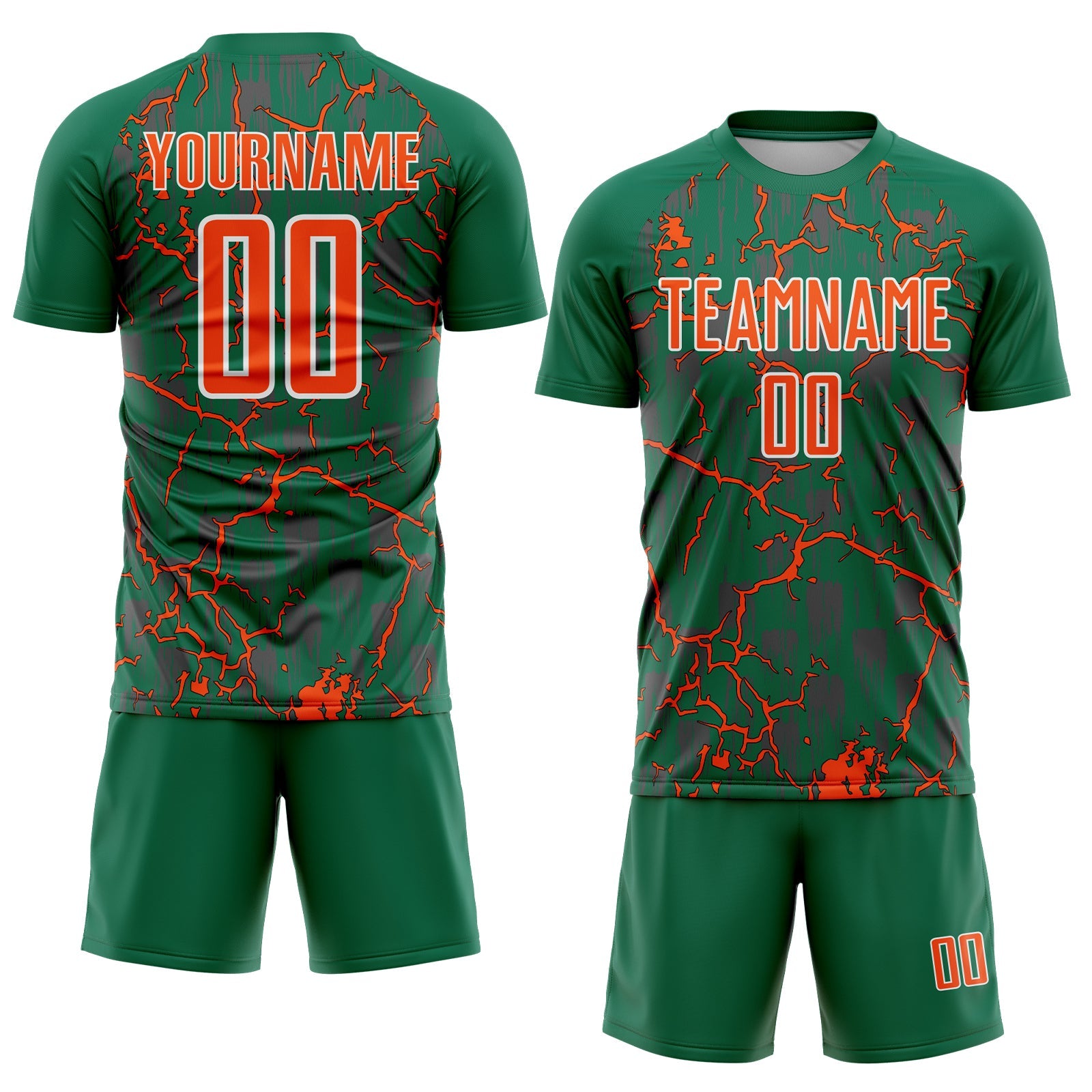 Custom Kelly Green Orange-White Lightning Sublimation Soccer Uniform Jersey view 2