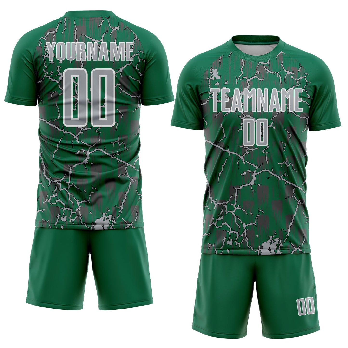 Custom Kelly Green Gray-White Lightning Sublimation Soccer Uniform Jersey view 2
