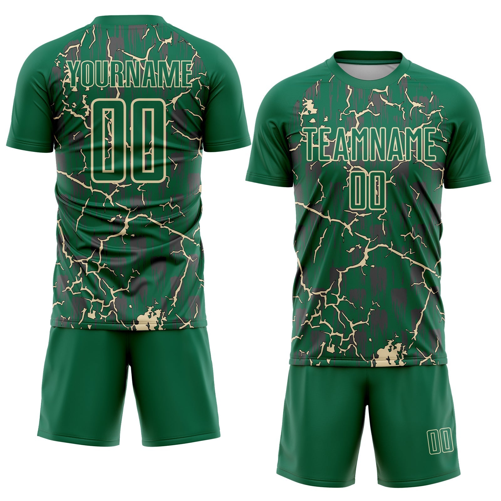 Custom Kelly Green Cream Lightning Sublimation Soccer Uniform Jersey view 2