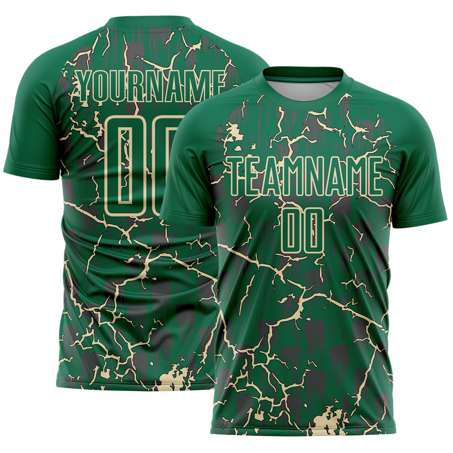 Custom Kelly Green Cream Lightning Sublimation Soccer Uniform Jersey - Main View