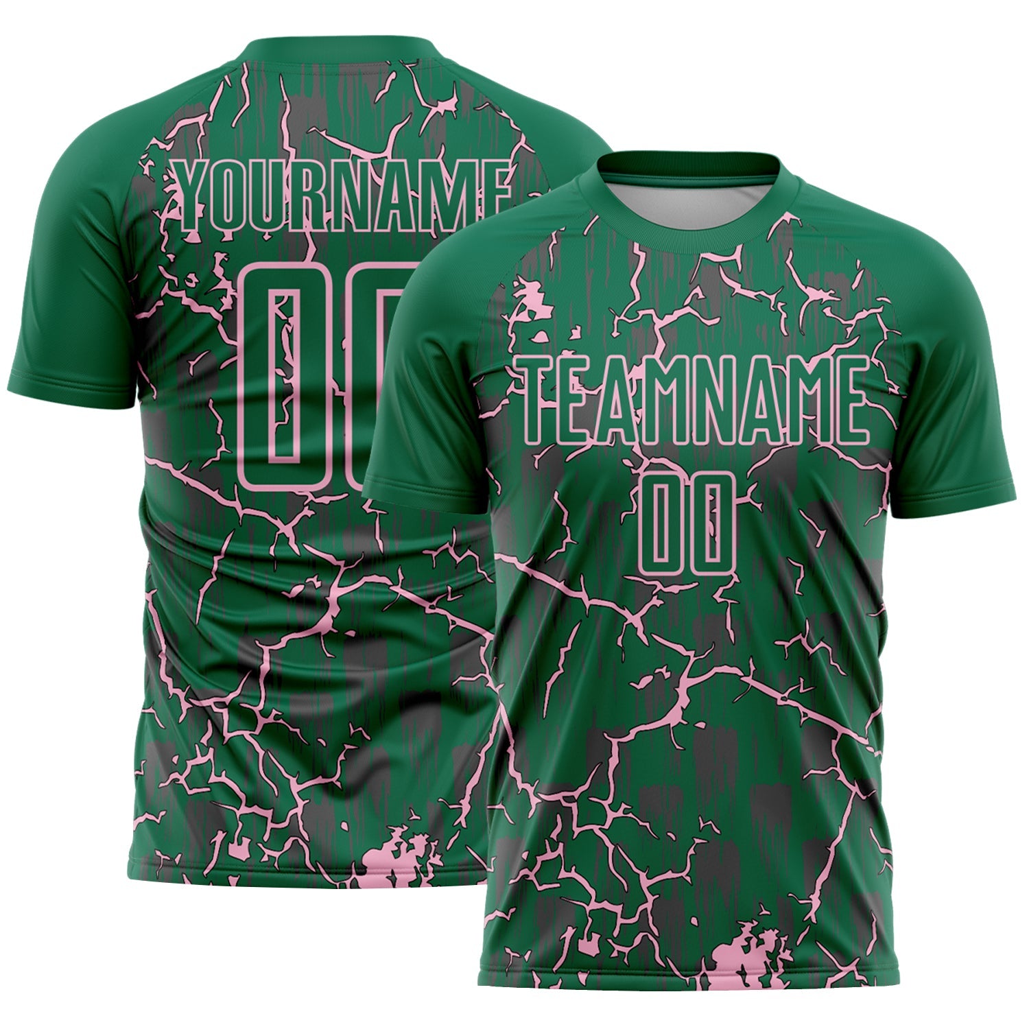 Custom Kelly Green Light Pink Lightning Sublimation Soccer Uniform Jersey - Main View