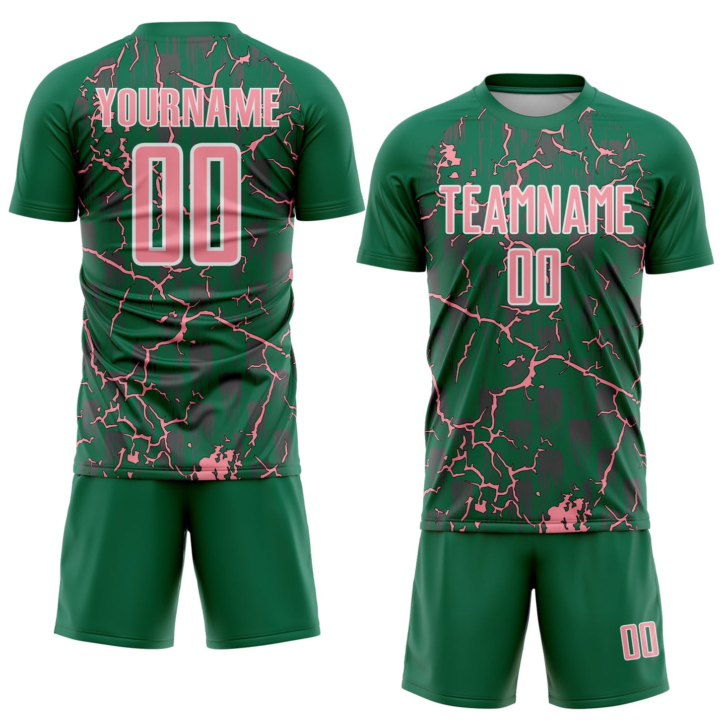 Custom Kelly Green Medium Pink-White Lightning Sublimation Soccer Uniform Jersey view 2