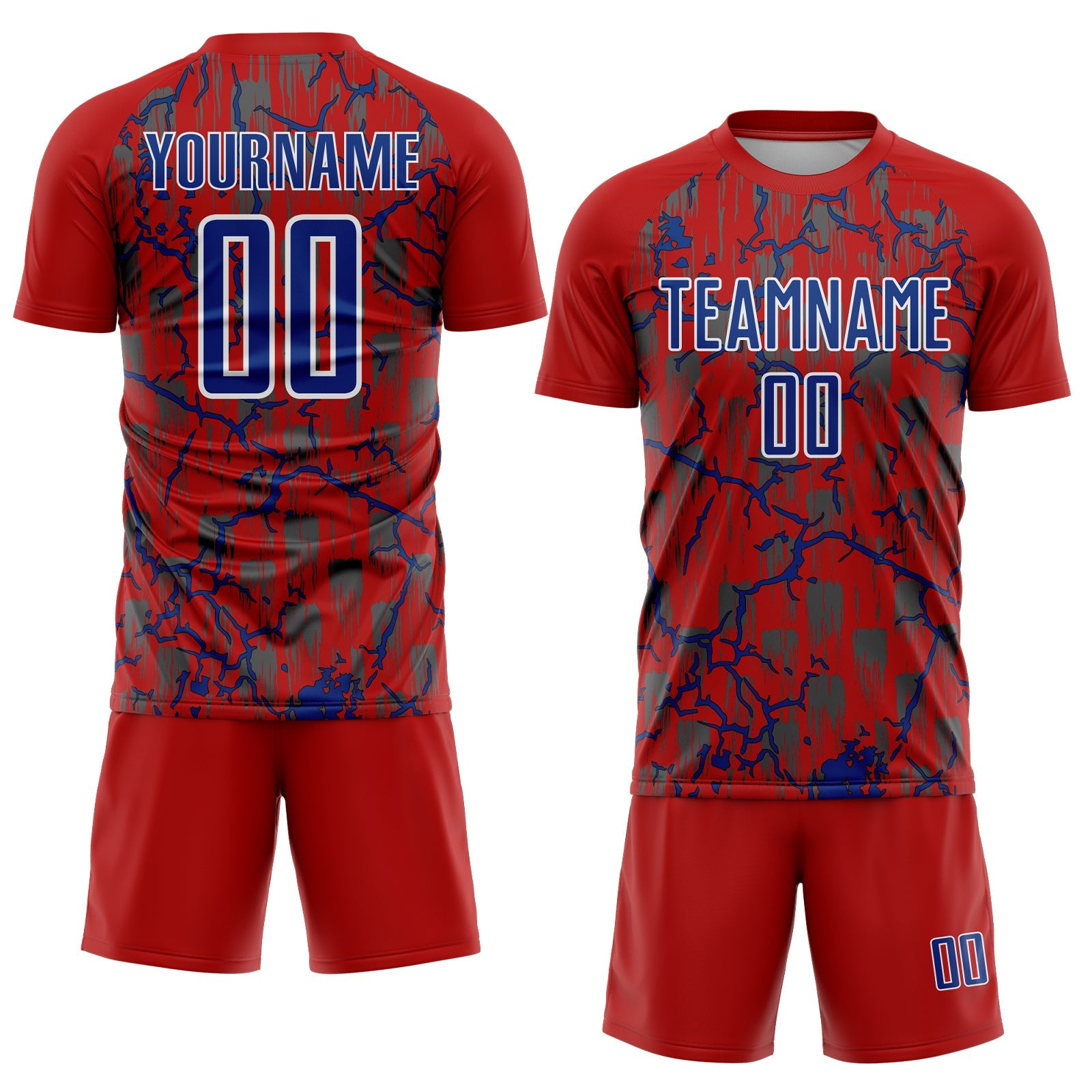 Custom Red Royal-White Lightning Sublimation Soccer Uniform Jersey view 2