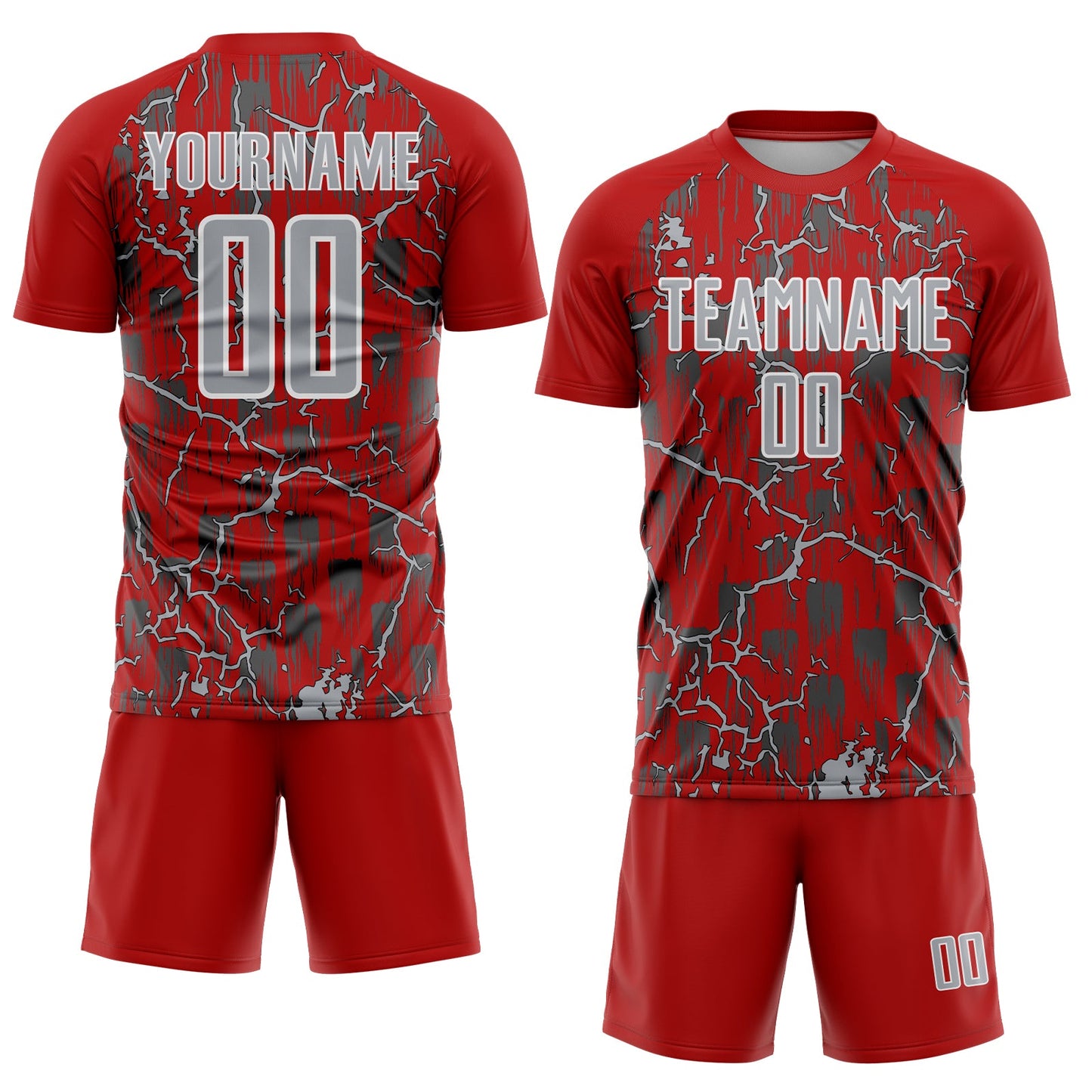 Custom Red Gray-White Lightning Sublimation Soccer Uniform Jersey view 2