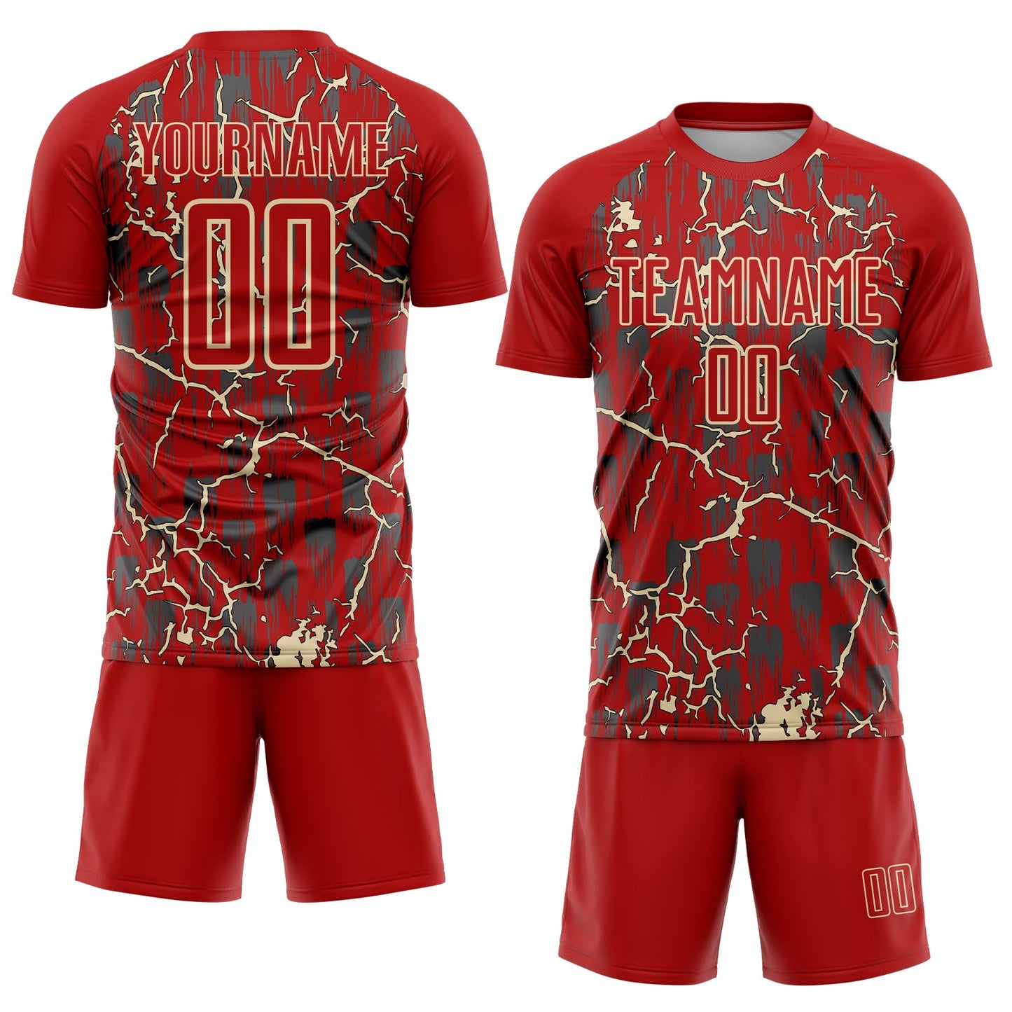Custom Red Cream Lightning Sublimation Soccer Uniform Jersey view 2