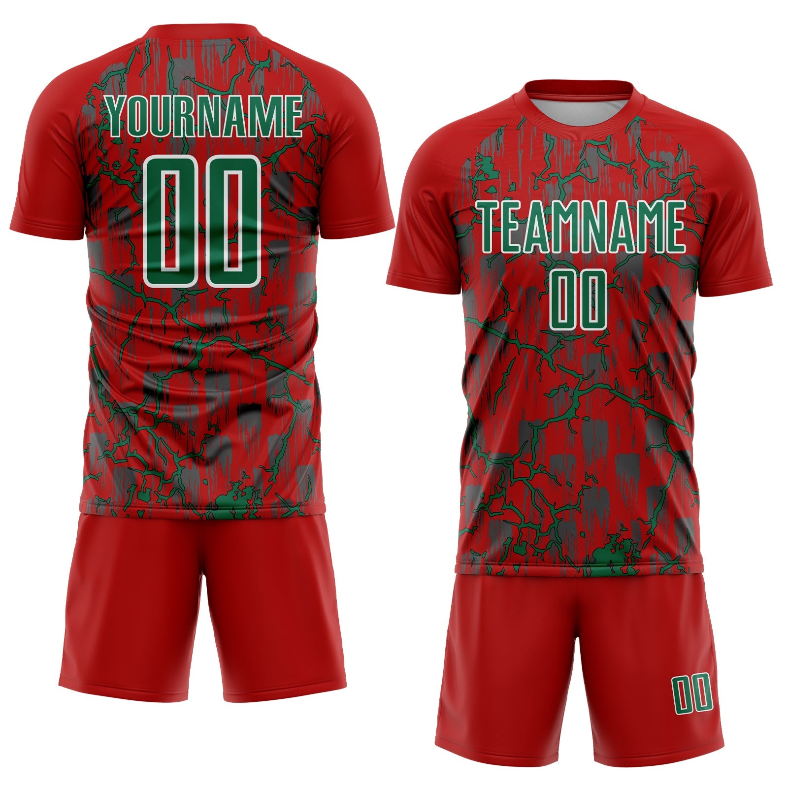 Custom Red Kelly Green-White Lightning Sublimation Soccer Uniform Jersey view 2