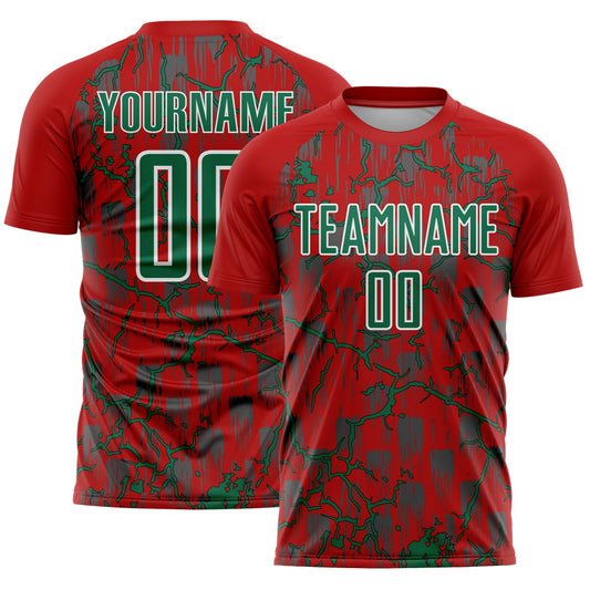 Custom Red Kelly Green-White Lightning Sublimation Soccer Uniform Jersey - Main View