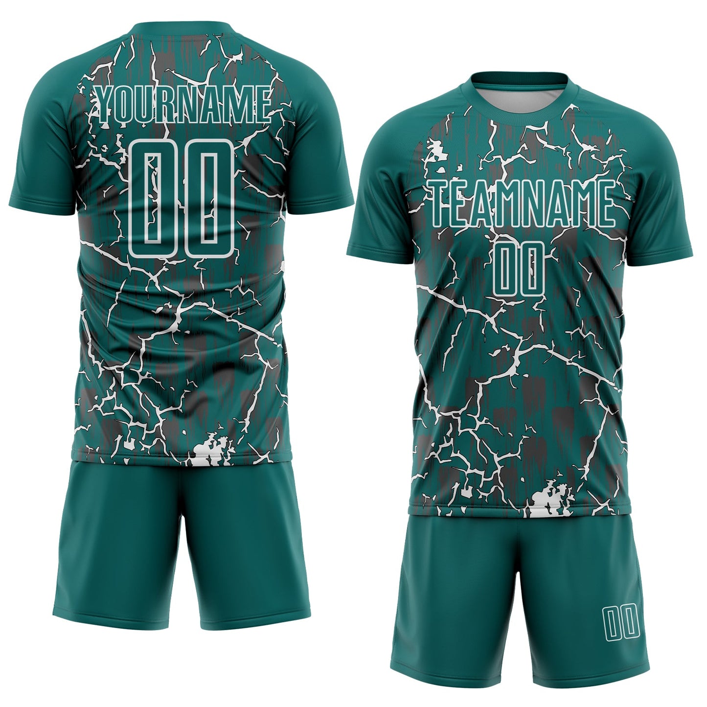 Custom Teal White Lightning Sublimation Soccer Uniform Jersey view 2