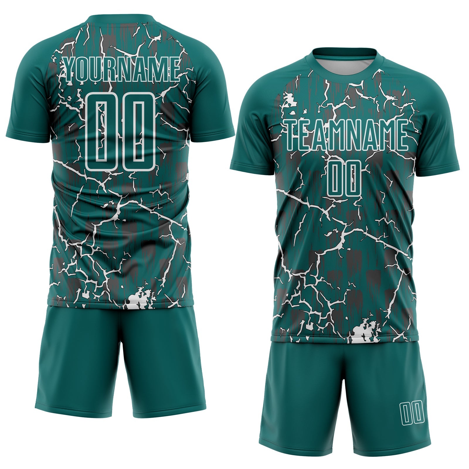 Custom Teal White Lightning Sublimation Soccer Uniform Jersey view 2