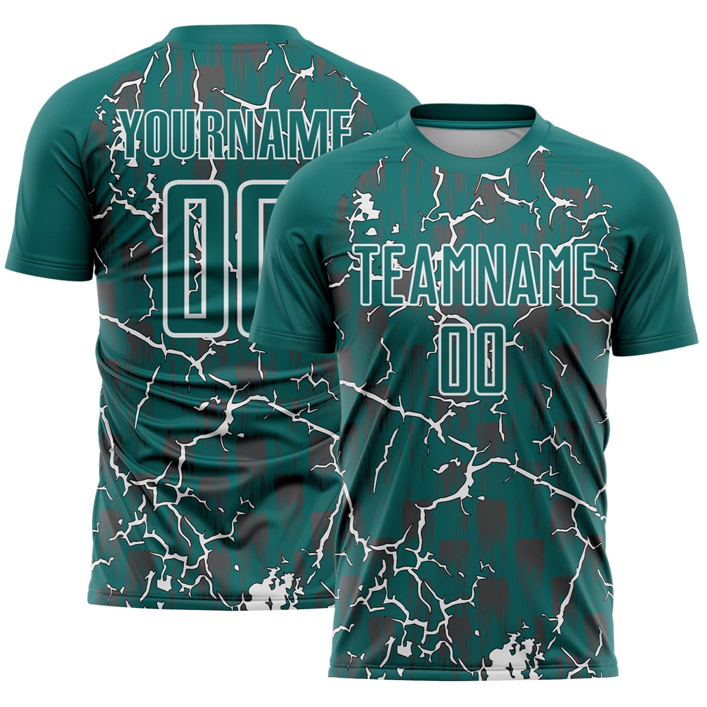 Custom Teal White Lightning Sublimation Soccer Uniform Jersey - Main View