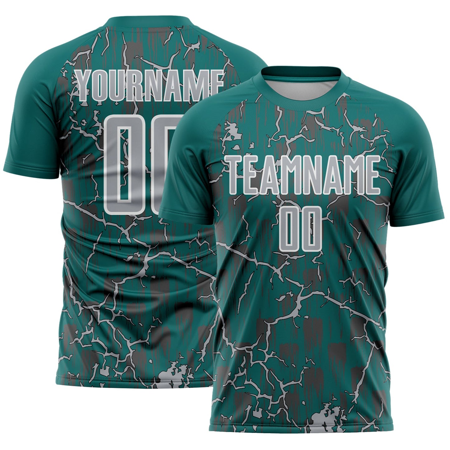 Custom Teal Gray-White Lightning Sublimation Soccer Uniform Jersey - Main View