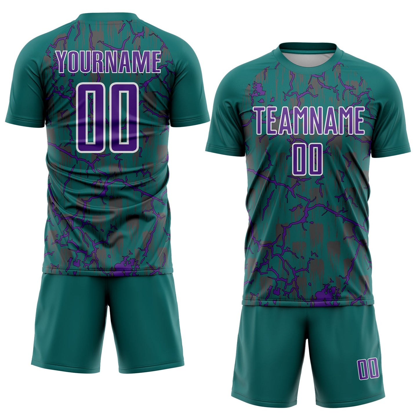Custom Teal Purple-White Lightning Sublimation Soccer Uniform Jersey view 2
