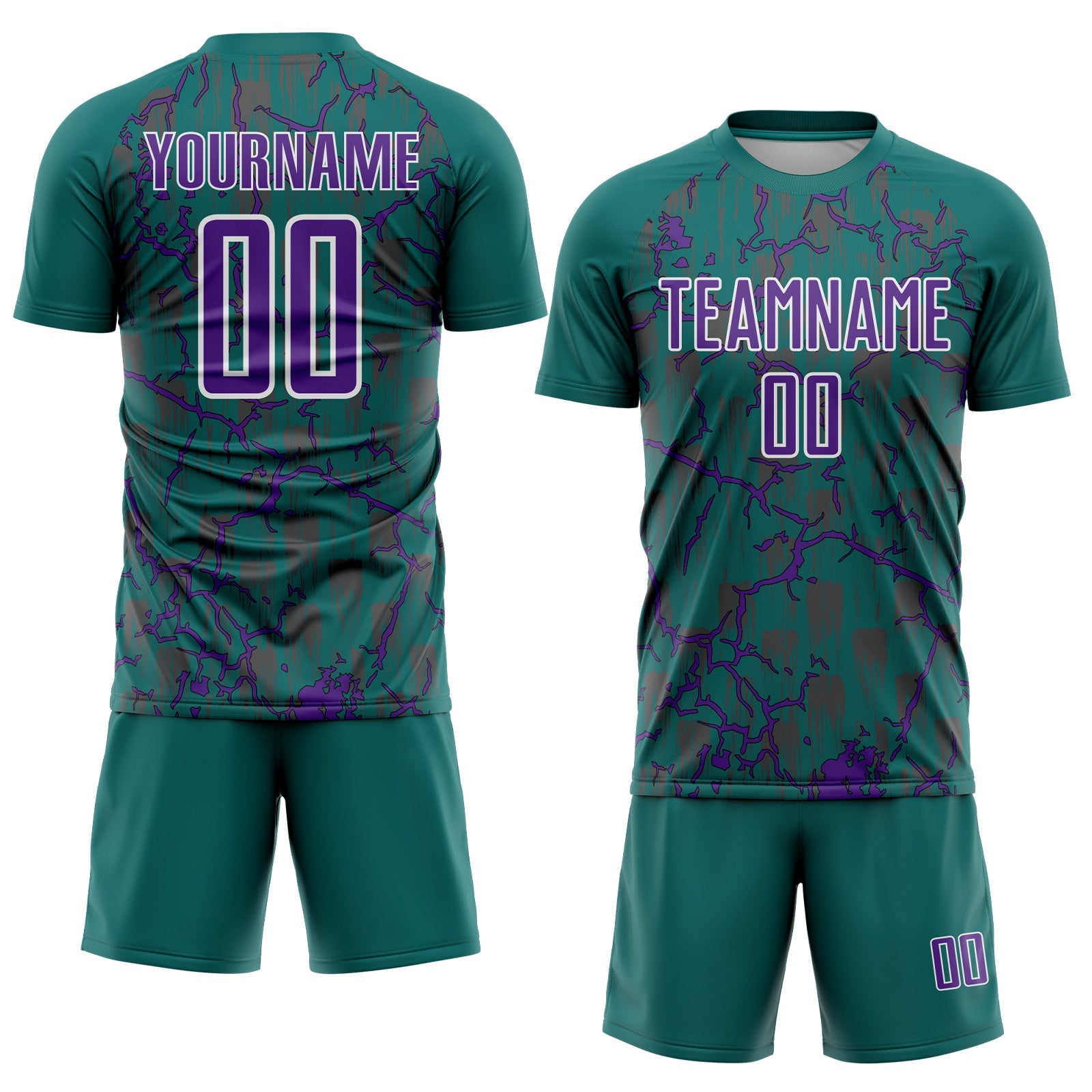 Custom Teal Purple-White Lightning Sublimation Soccer Uniform Jersey view 2