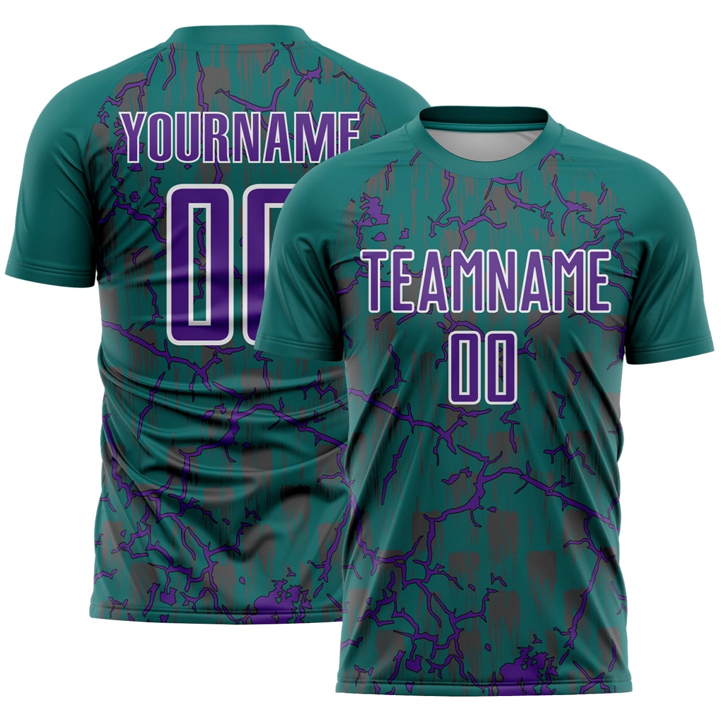 Custom Teal Purple-White Lightning Sublimation Soccer Uniform Jersey - Main View