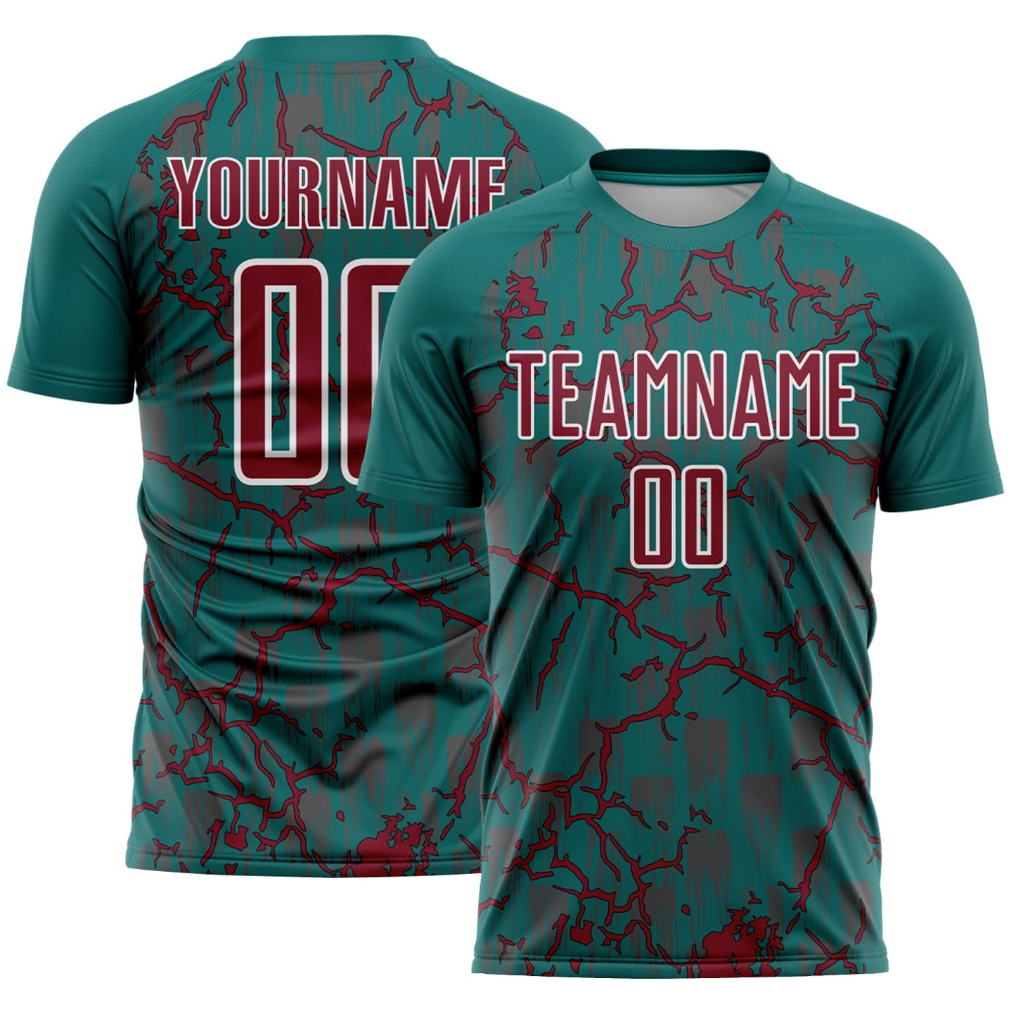 Custom Teal Crimson-White Lightning Sublimation Soccer Uniform Jersey - Main View