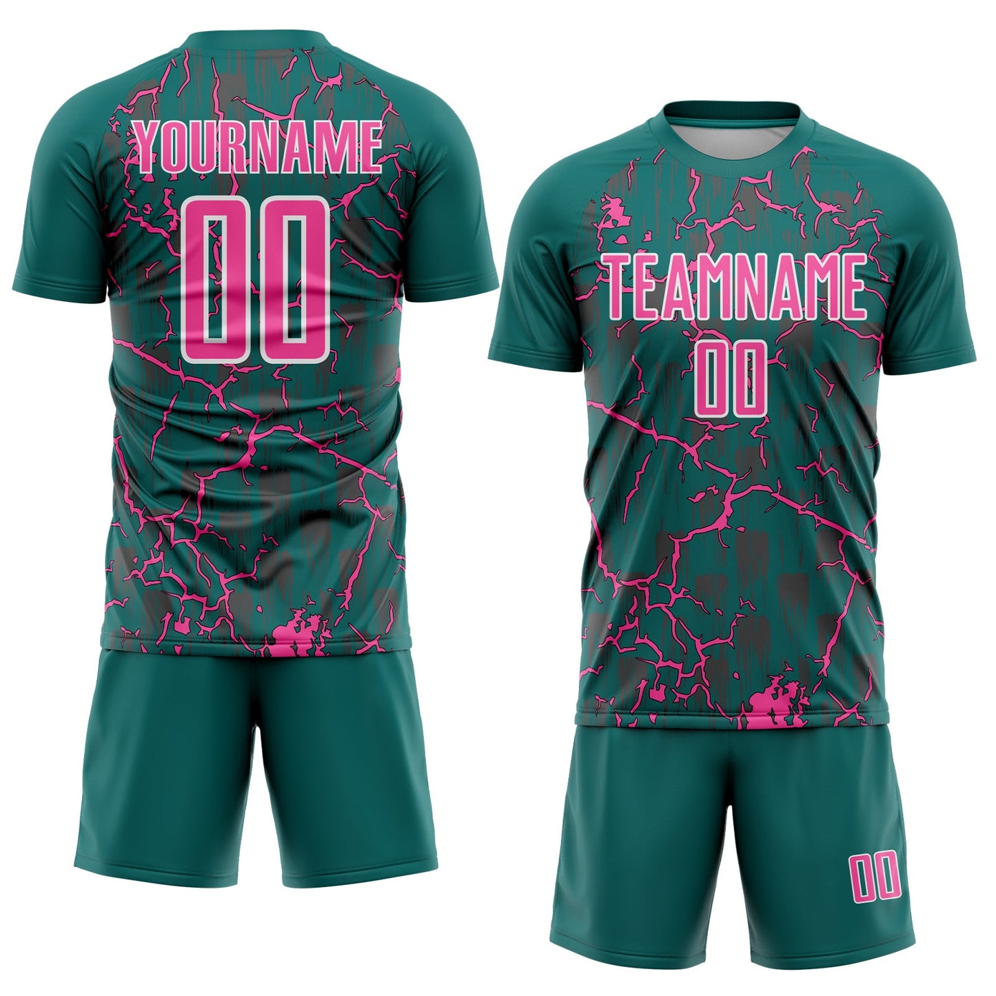 Custom Teal Pink-White Lightning Sublimation Soccer Uniform Jersey view 2