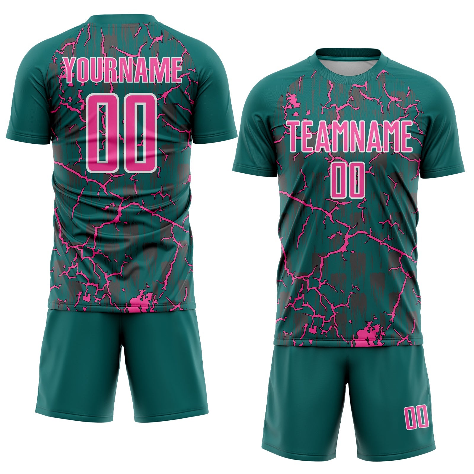 Custom Teal Pink-White Lightning Sublimation Soccer Uniform Jersey view 2
