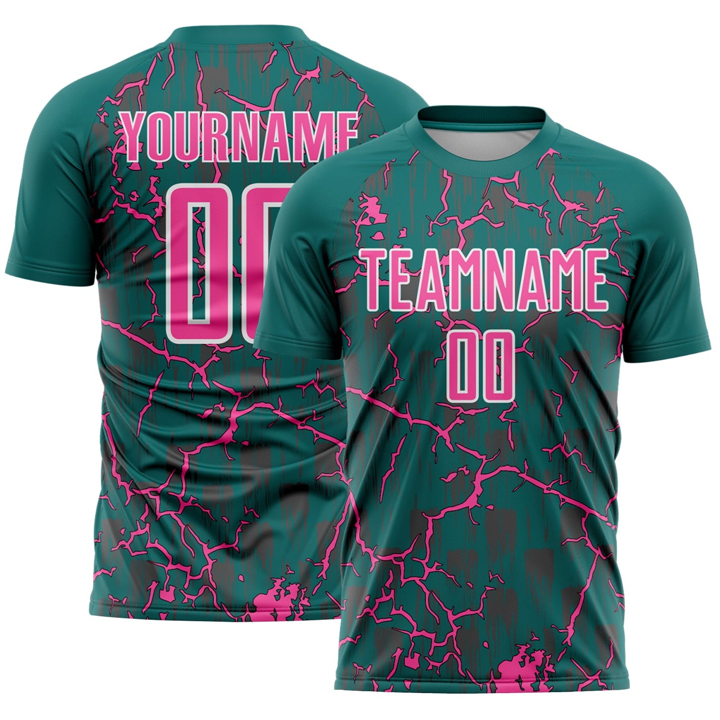 Custom Teal Pink-White Lightning Sublimation Soccer Uniform Jersey - Main View
