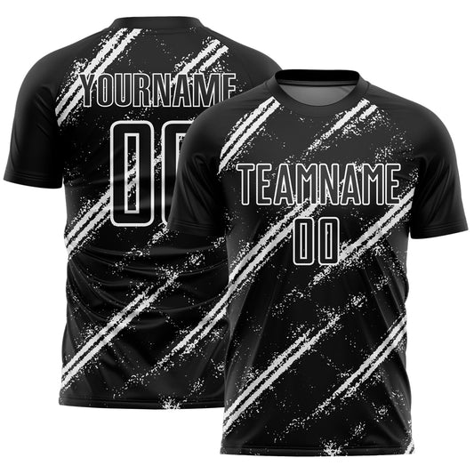 Custom Black White Abstract Fragment Art Splash Sublimation Soccer Uniform Jersey - Main View