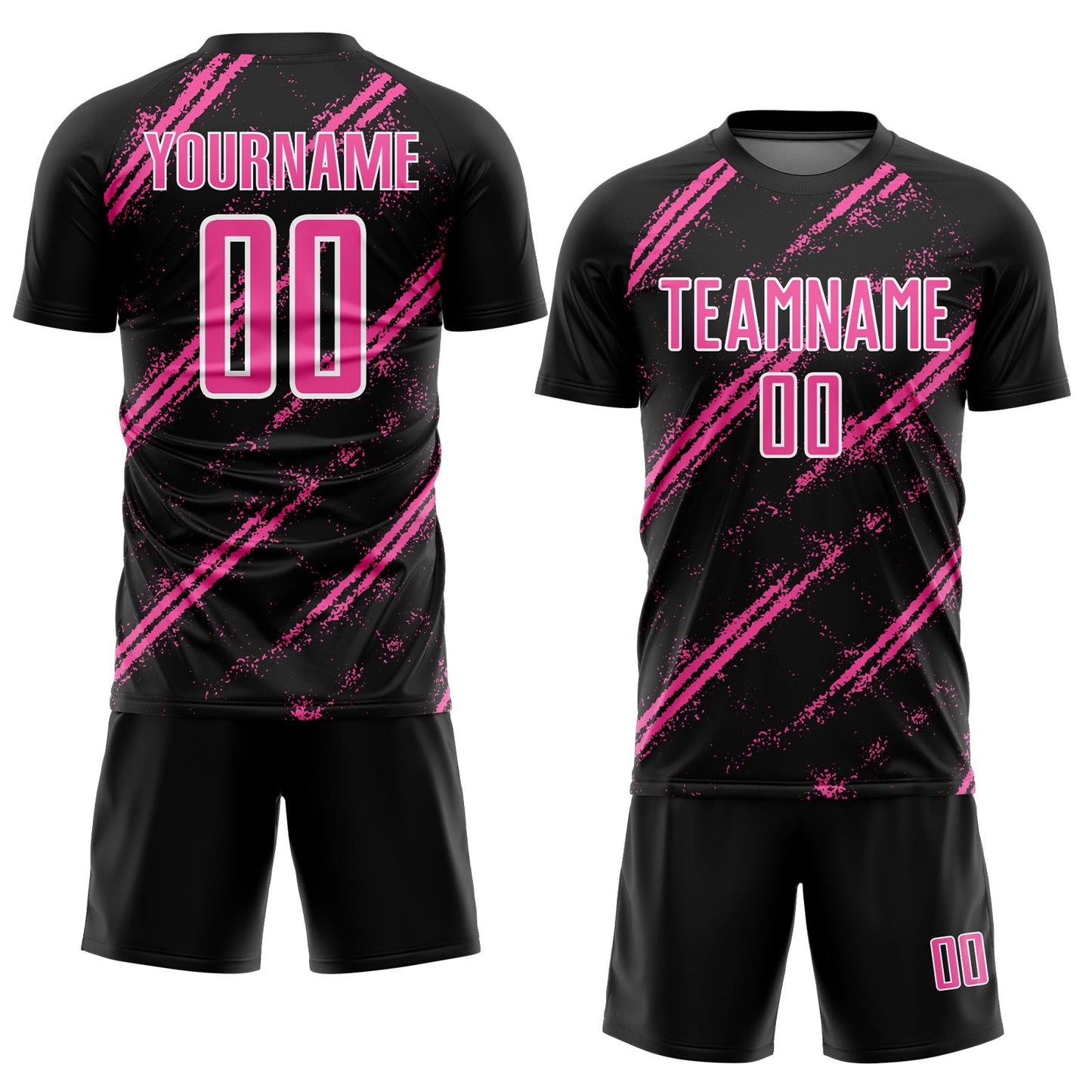 Custom Black Pink-White Abstract Fragment Art Splash Sublimation Soccer Uniform Jersey view 2