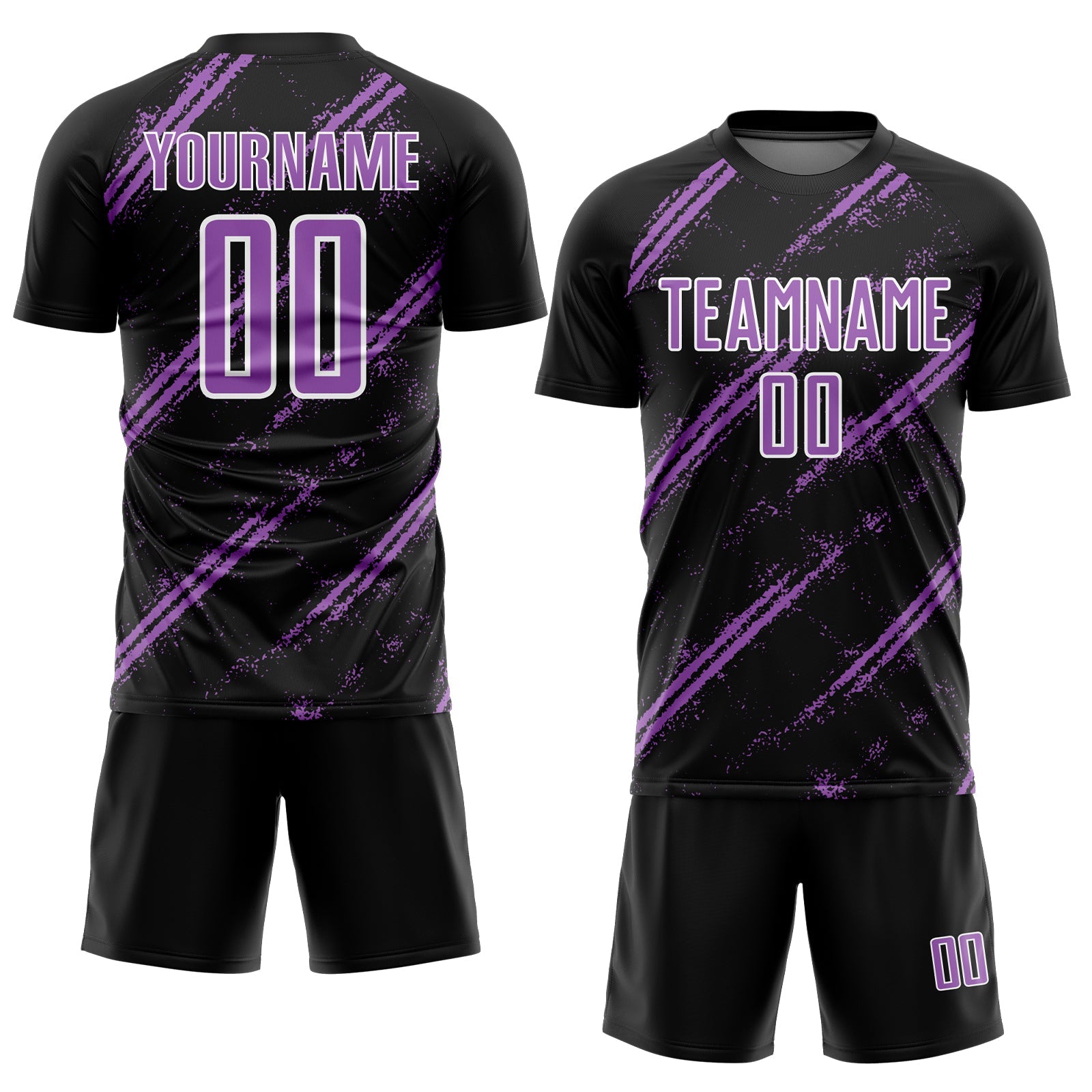 Custom Black Medium Purple-White Abstract Fragment Art Splash Sublimation Soccer Uniform Jersey view 2
