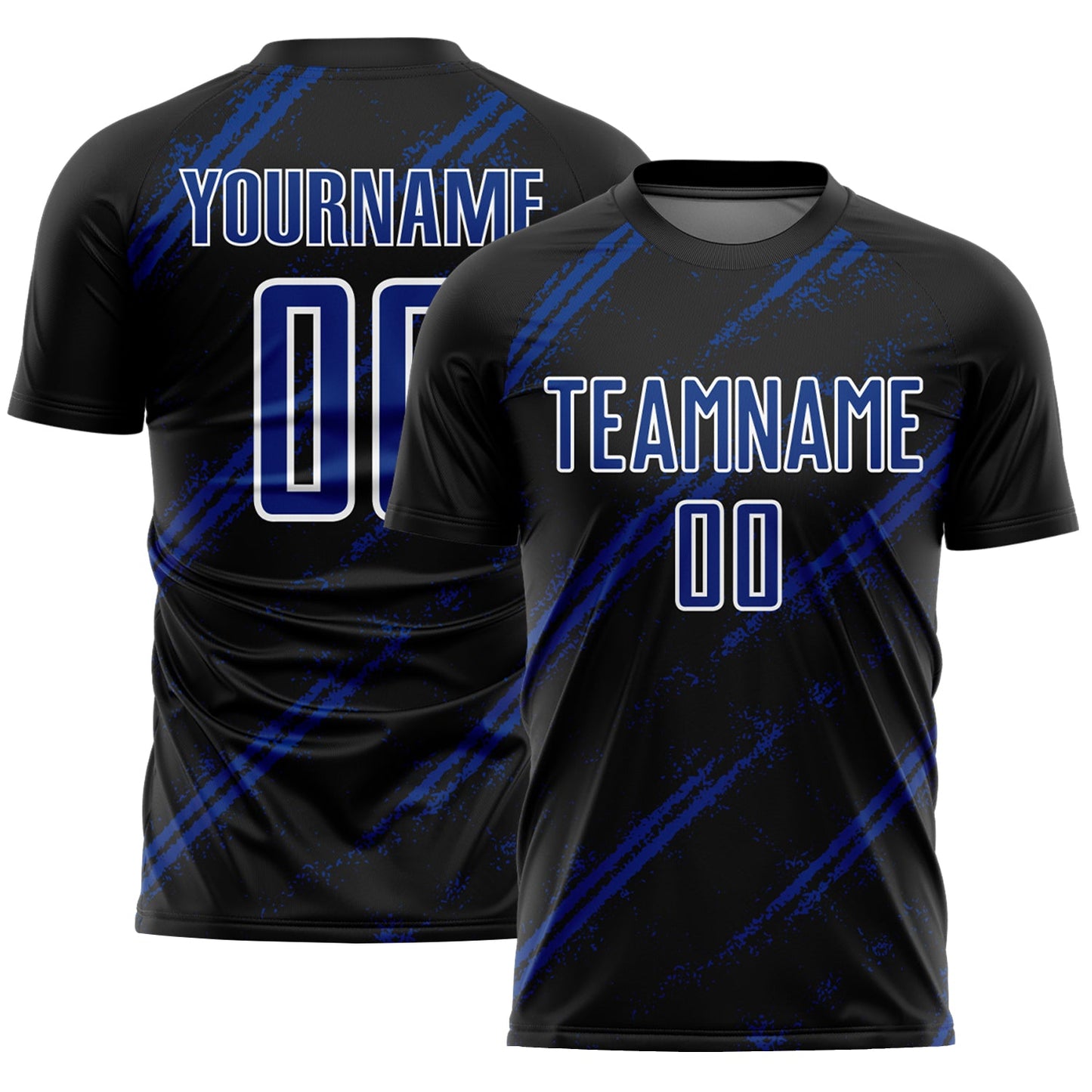 Custom Black Royal-White Abstract Fragment Art Splash Sublimation Soccer Uniform Jersey - Main View