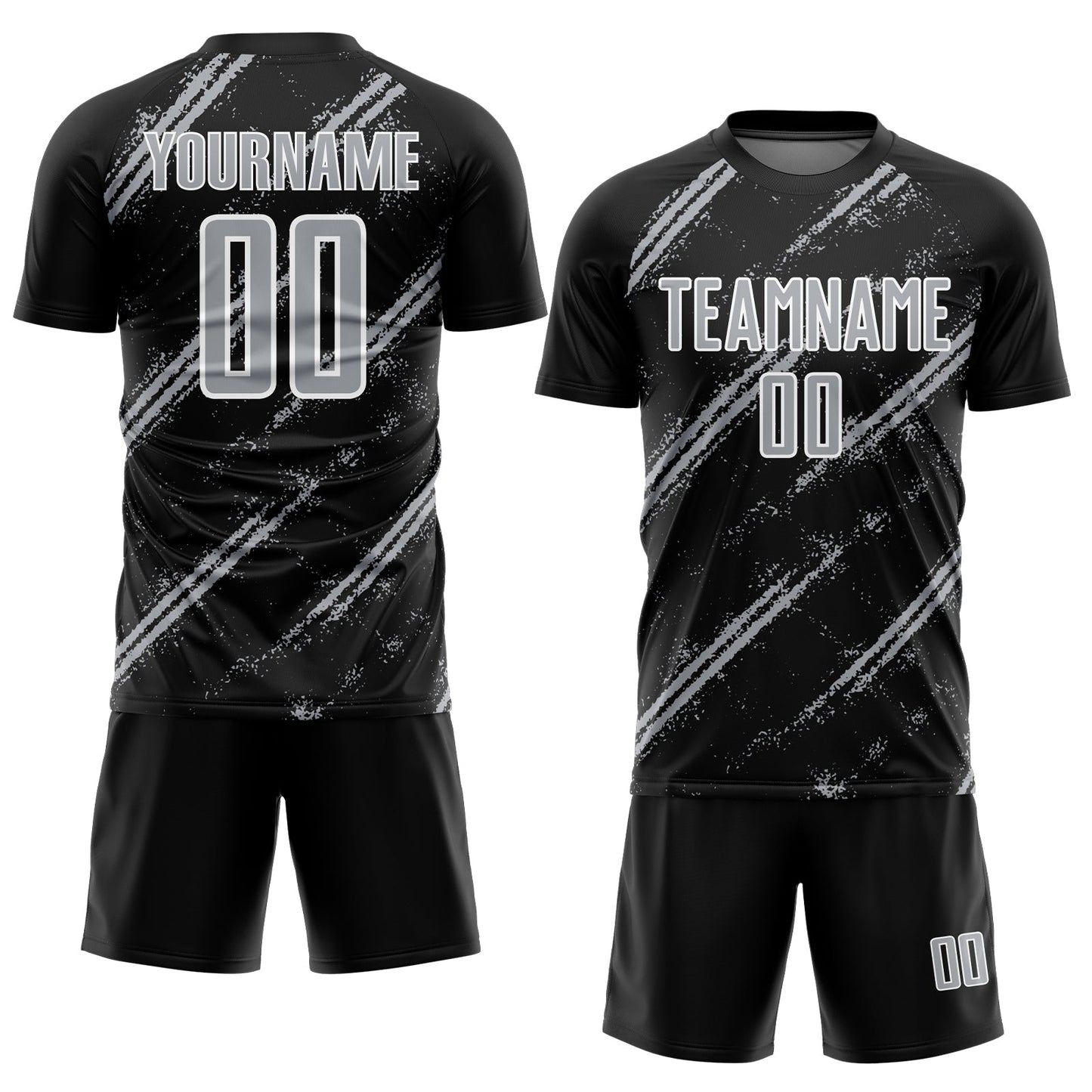 Custom Black Gray-White Abstract Fragment Art Splash Sublimation Soccer Uniform Jersey view 2