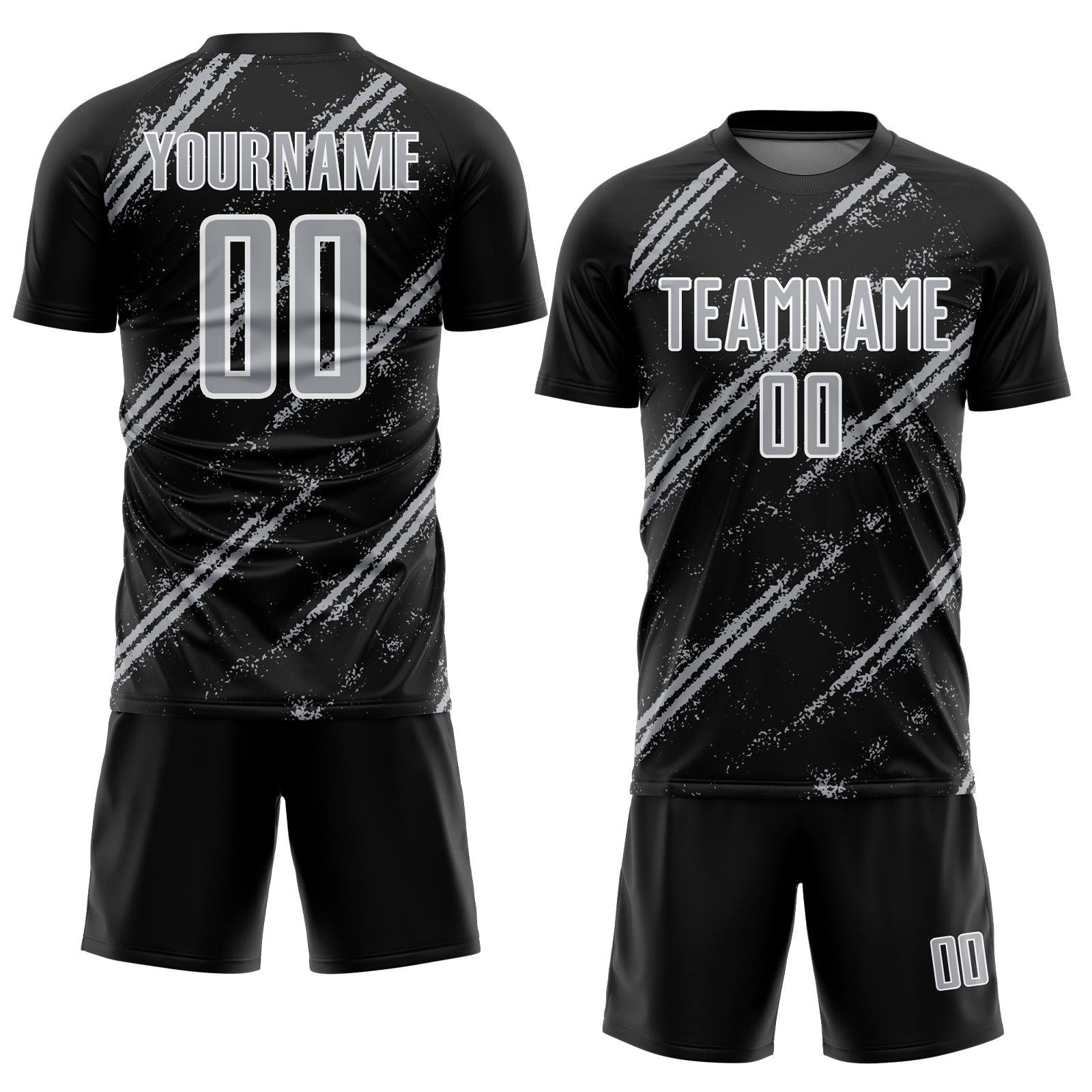 Custom Black Gray-White Abstract Fragment Art Splash Sublimation Soccer Uniform Jersey view 2