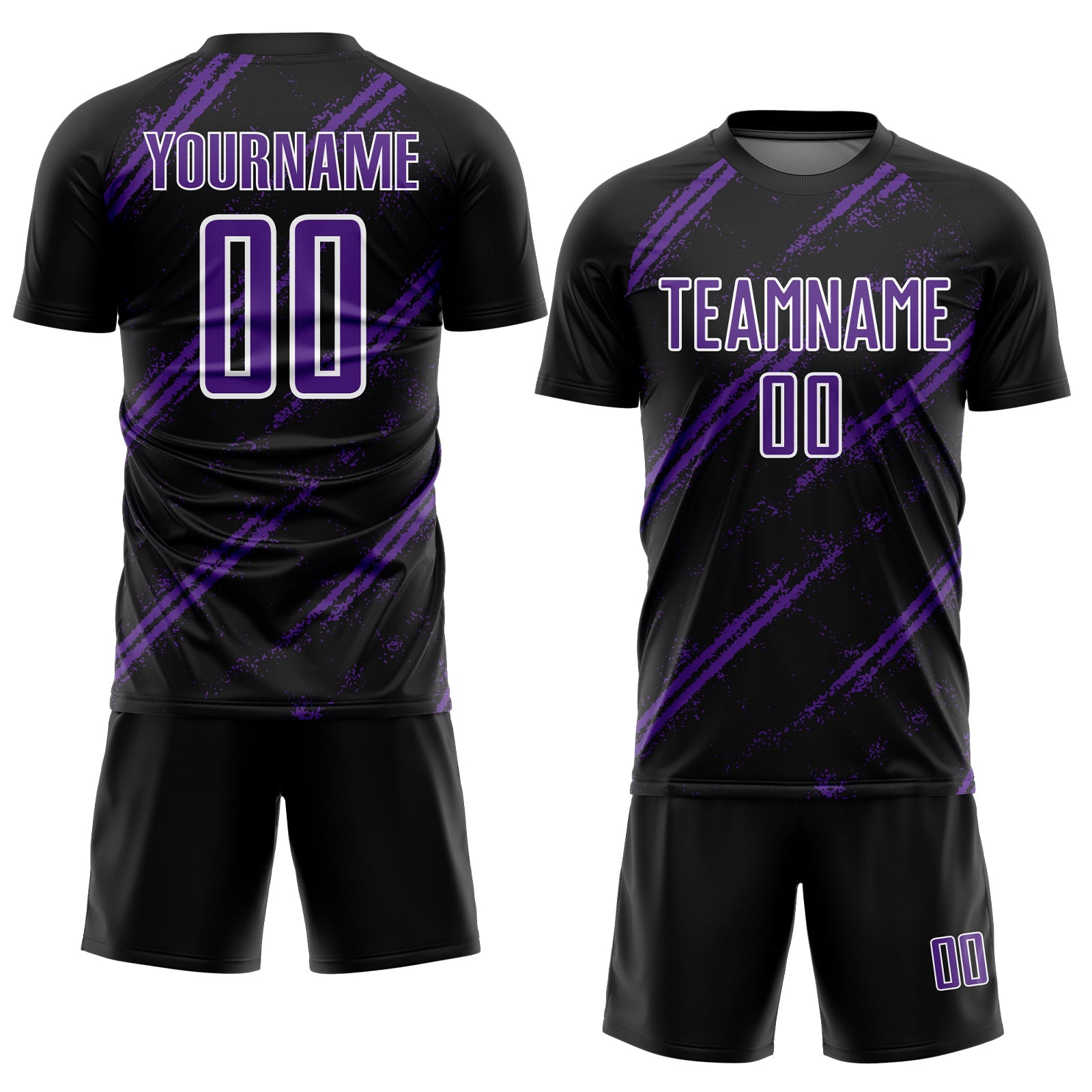 Custom Black Purple-White Abstract Fragment Art Splash Sublimation Soccer Uniform Jersey view 2