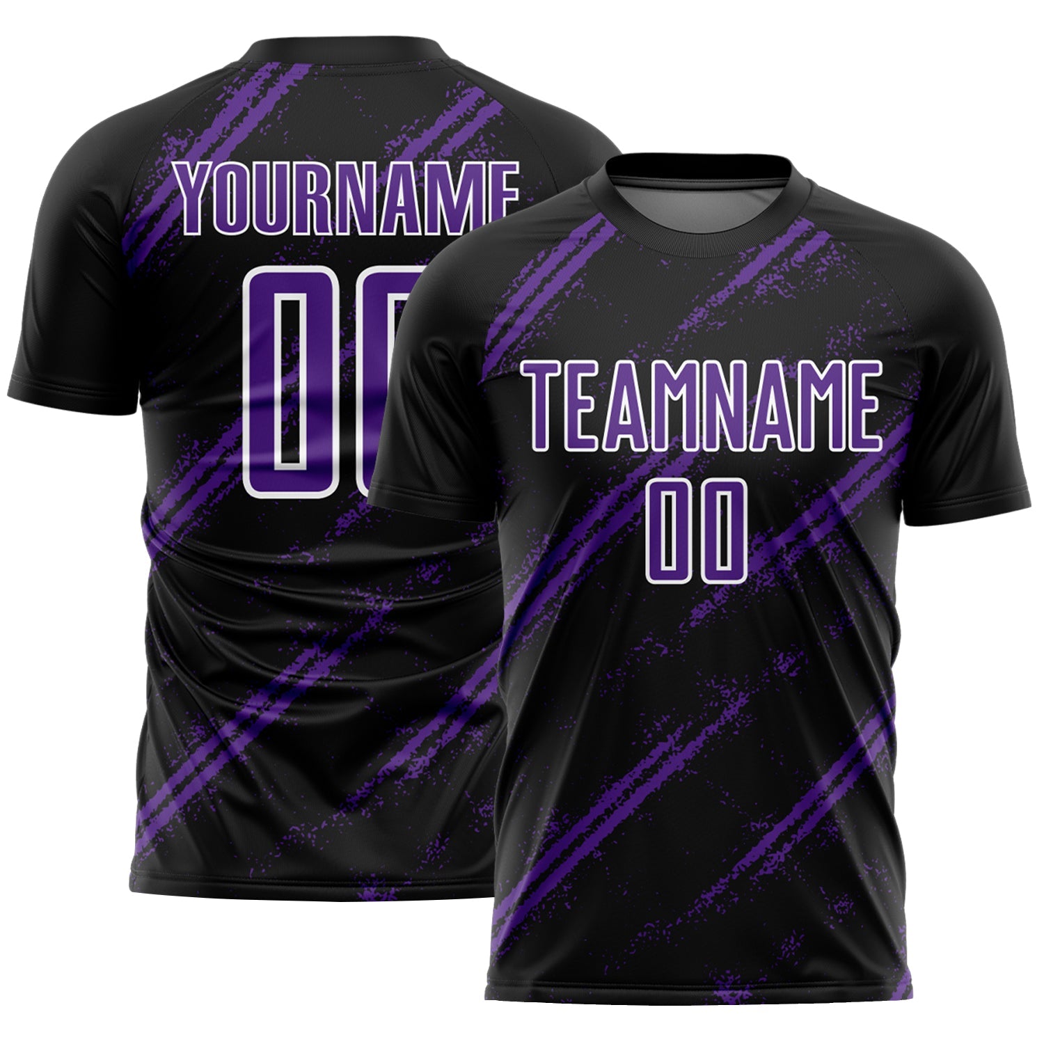 Custom Black Purple-White Abstract Fragment Art Splash Sublimation Soccer Uniform Jersey - Main View
