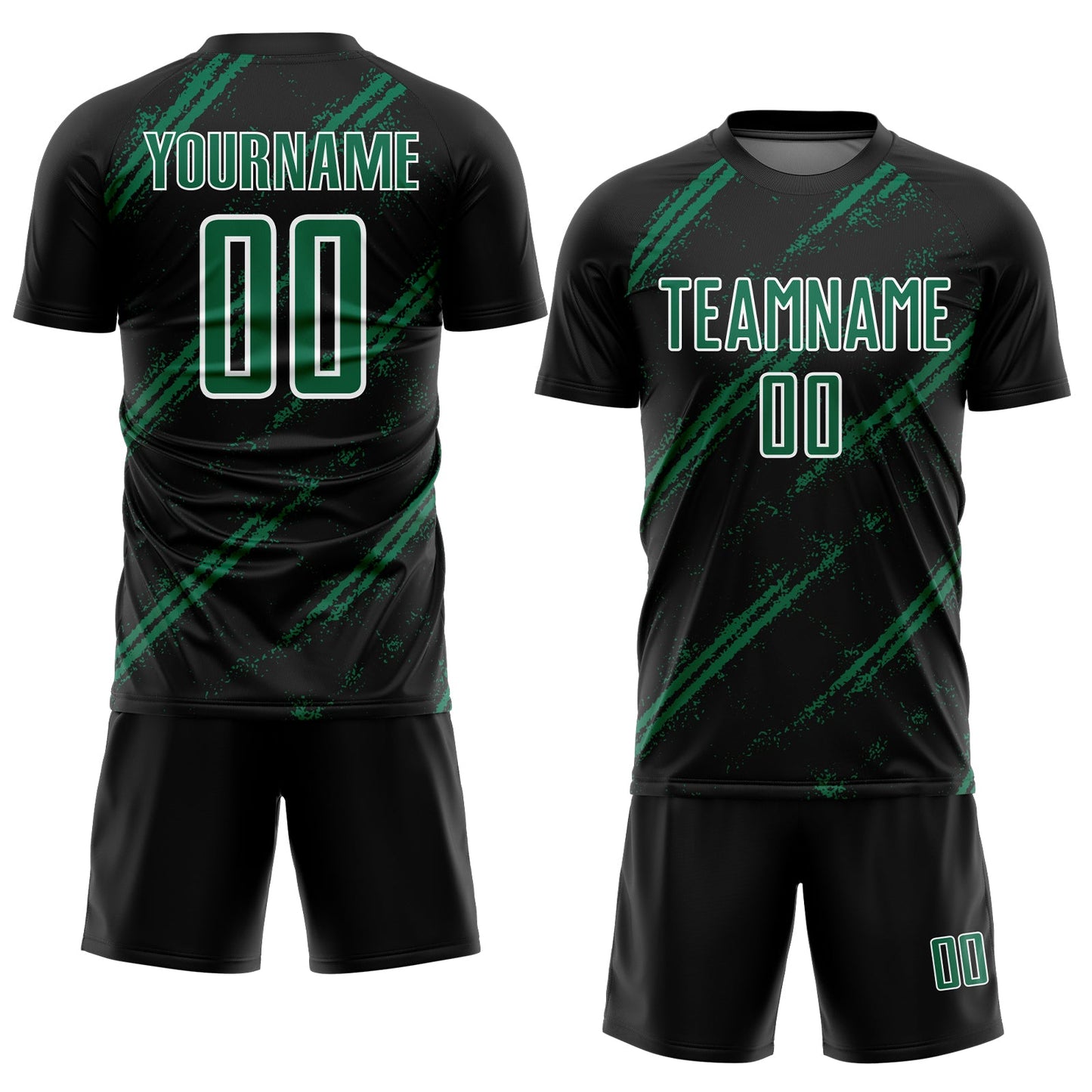 Custom Black Kelly Green-White Abstract Fragment Art Splash Sublimation Soccer Uniform Jersey view 2