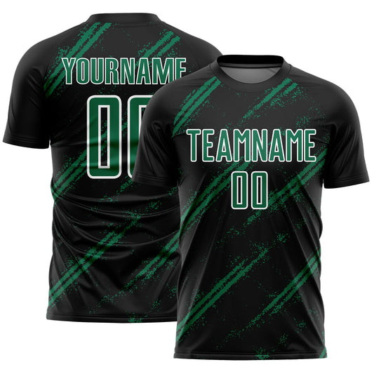 Custom Black Kelly Green-White Abstract Fragment Art Splash Sublimation Soccer Uniform Jersey - Main View