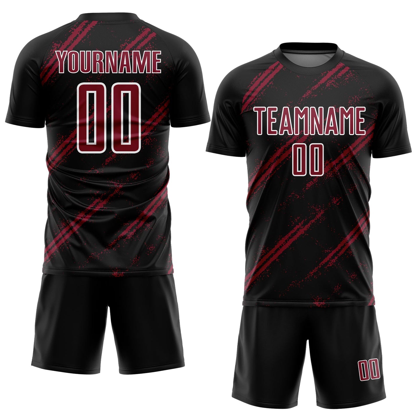 Custom Black Crimson-White Abstract Fragment Art Splash Sublimation Soccer Uniform Jersey view 2