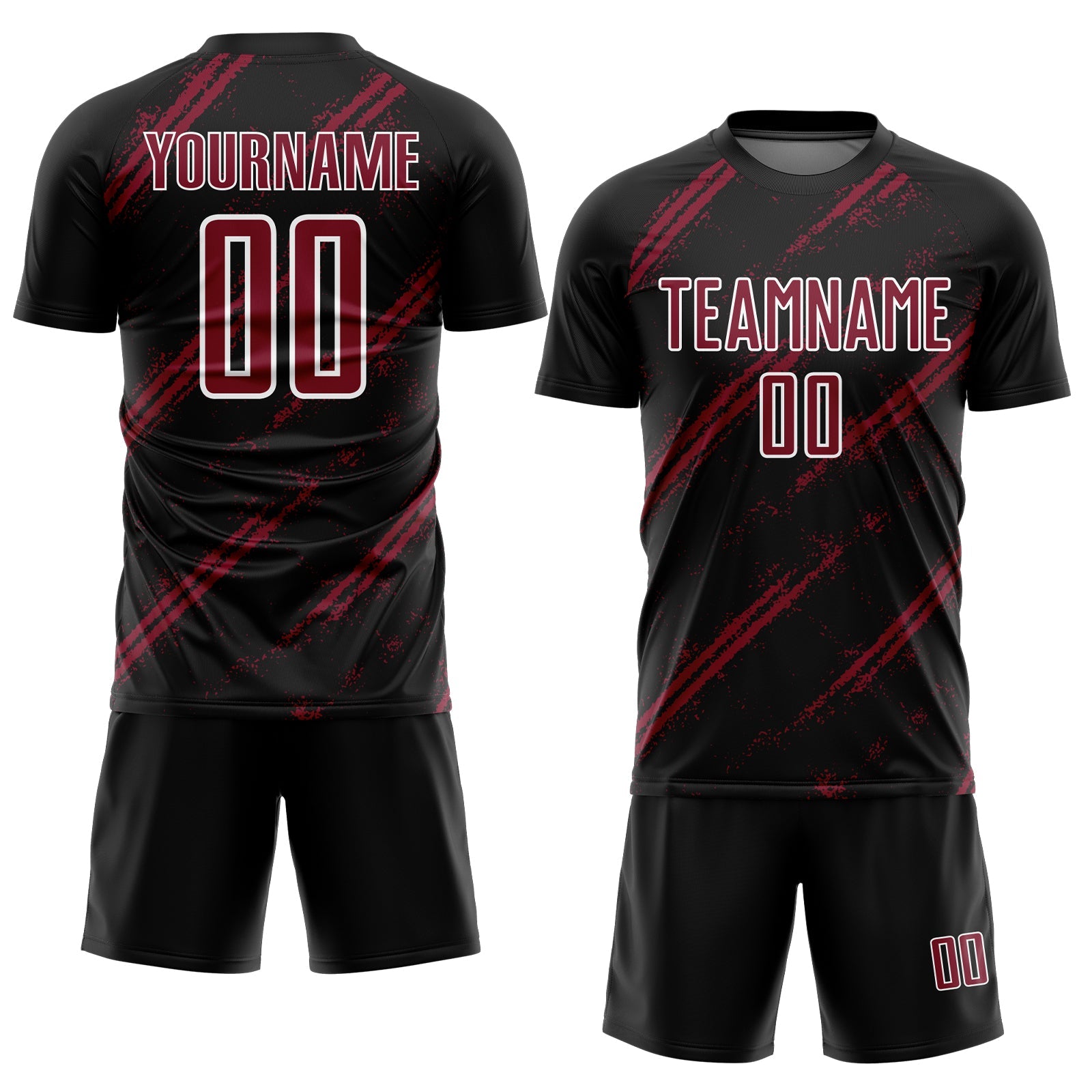 Custom Black Crimson-White Abstract Fragment Art Splash Sublimation Soccer Uniform Jersey view 2