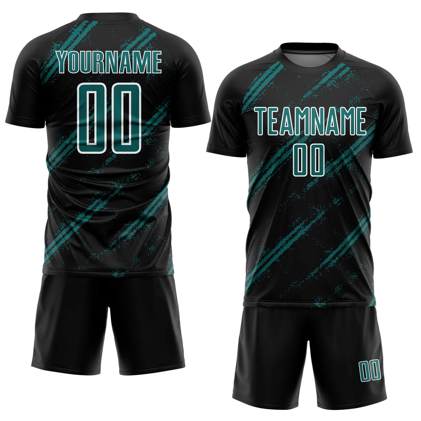 Custom Black Teal-White Abstract Fragment Art Splash Sublimation Soccer Uniform Jersey view 2