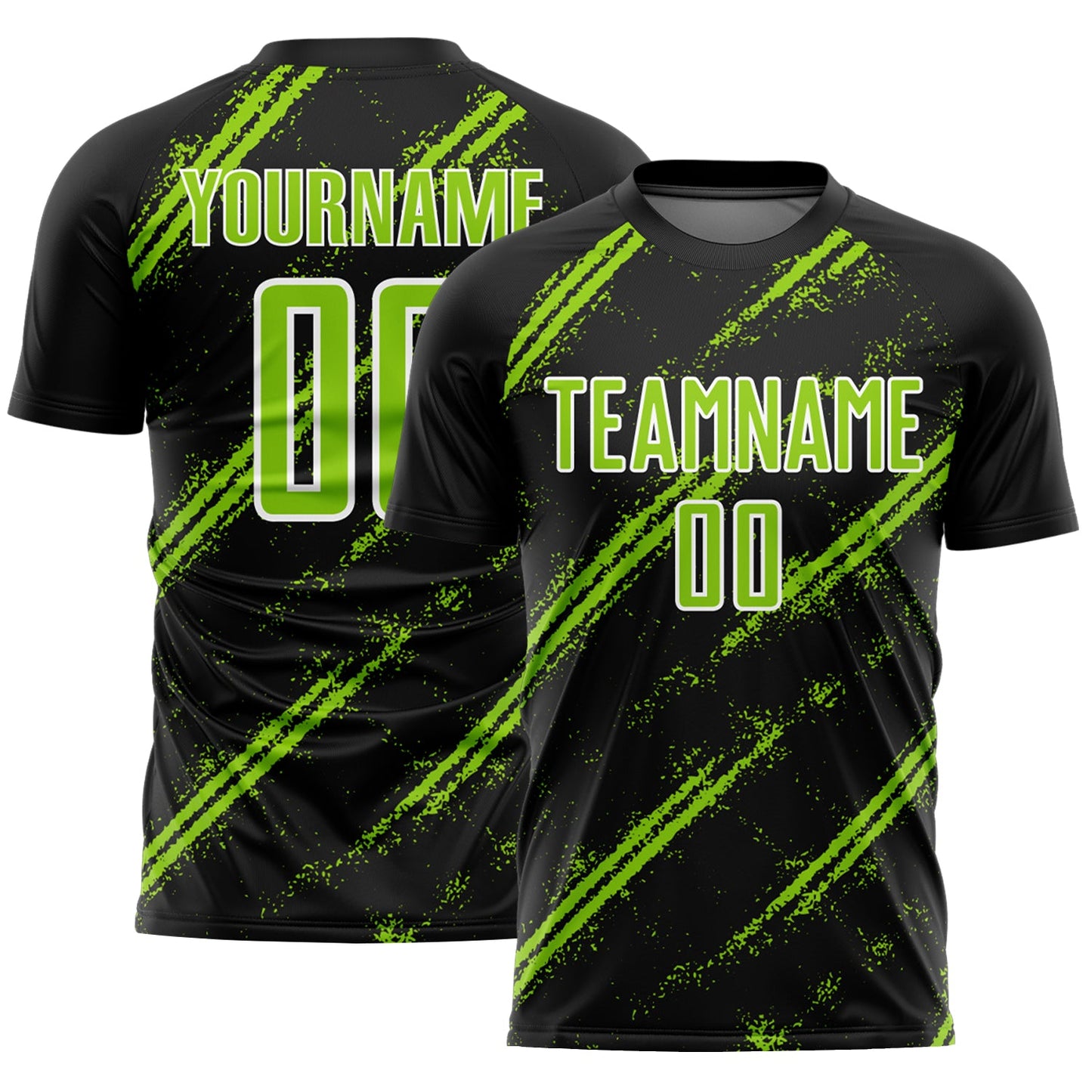 Custom Black Neon Green-White Abstract Fragment Art Splash Sublimation Soccer Uniform Jersey - Main View