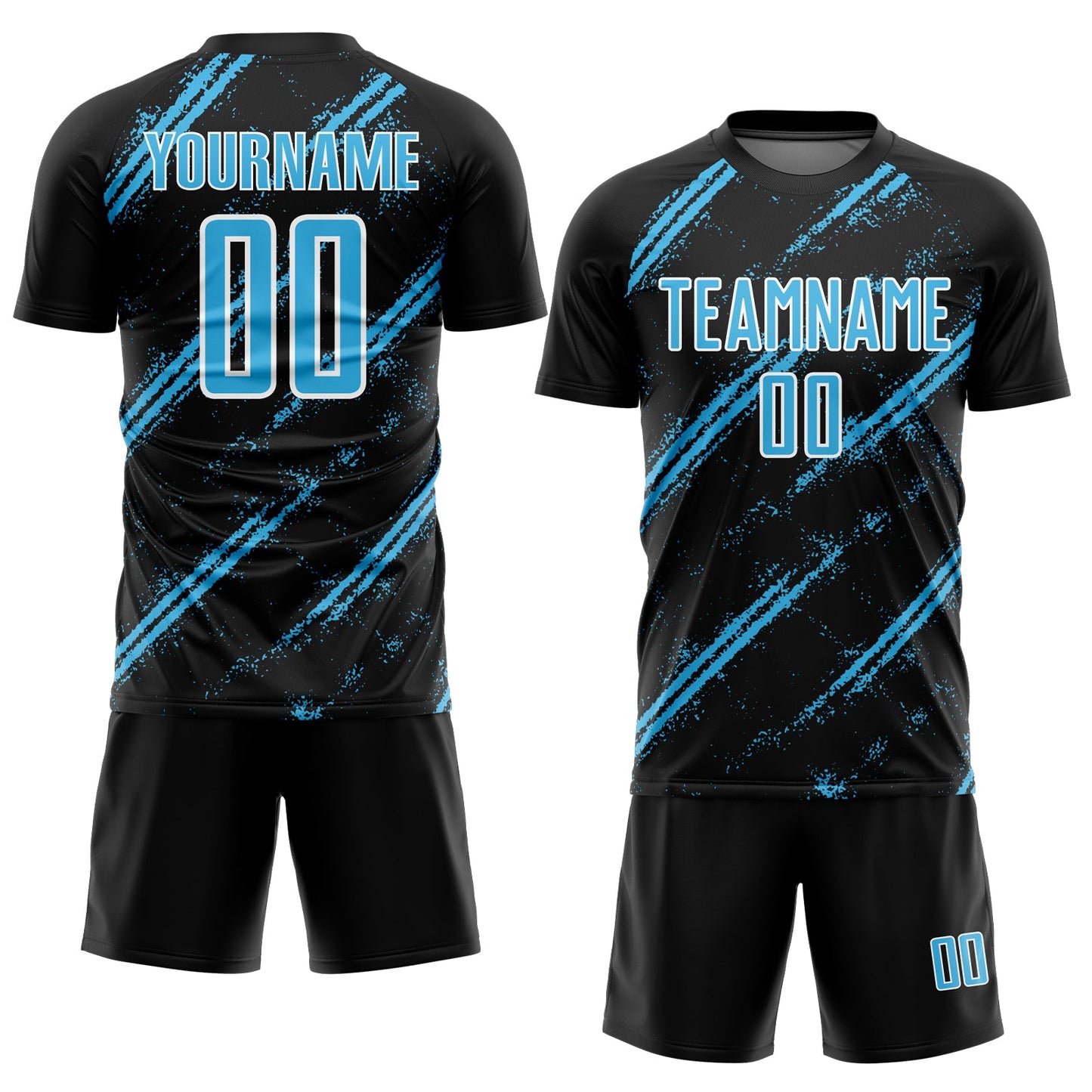 Custom Black Sky Blue-White Abstract Fragment Art Splash Sublimation Soccer Uniform Jersey view 2