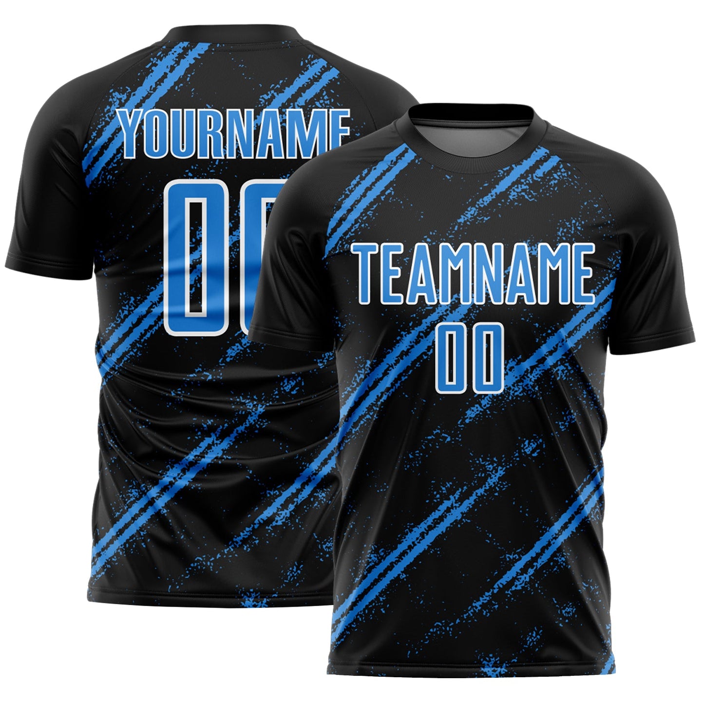 Custom Black Powder Blue-White Abstract Fragment Art Splash Sublimation Soccer Uniform Jersey - Main View