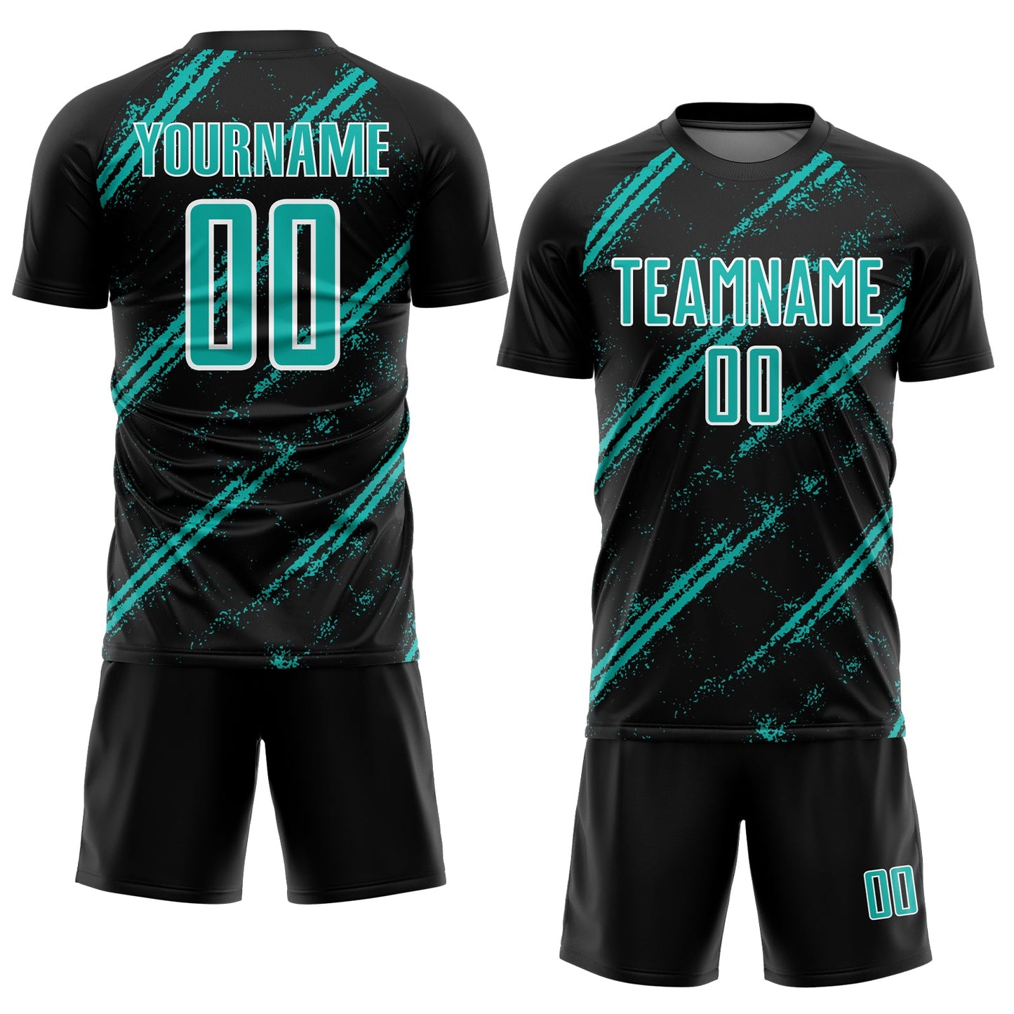 Custom Black Aqua-White Abstract Fragment Art Splash Sublimation Soccer Uniform Jersey view 2