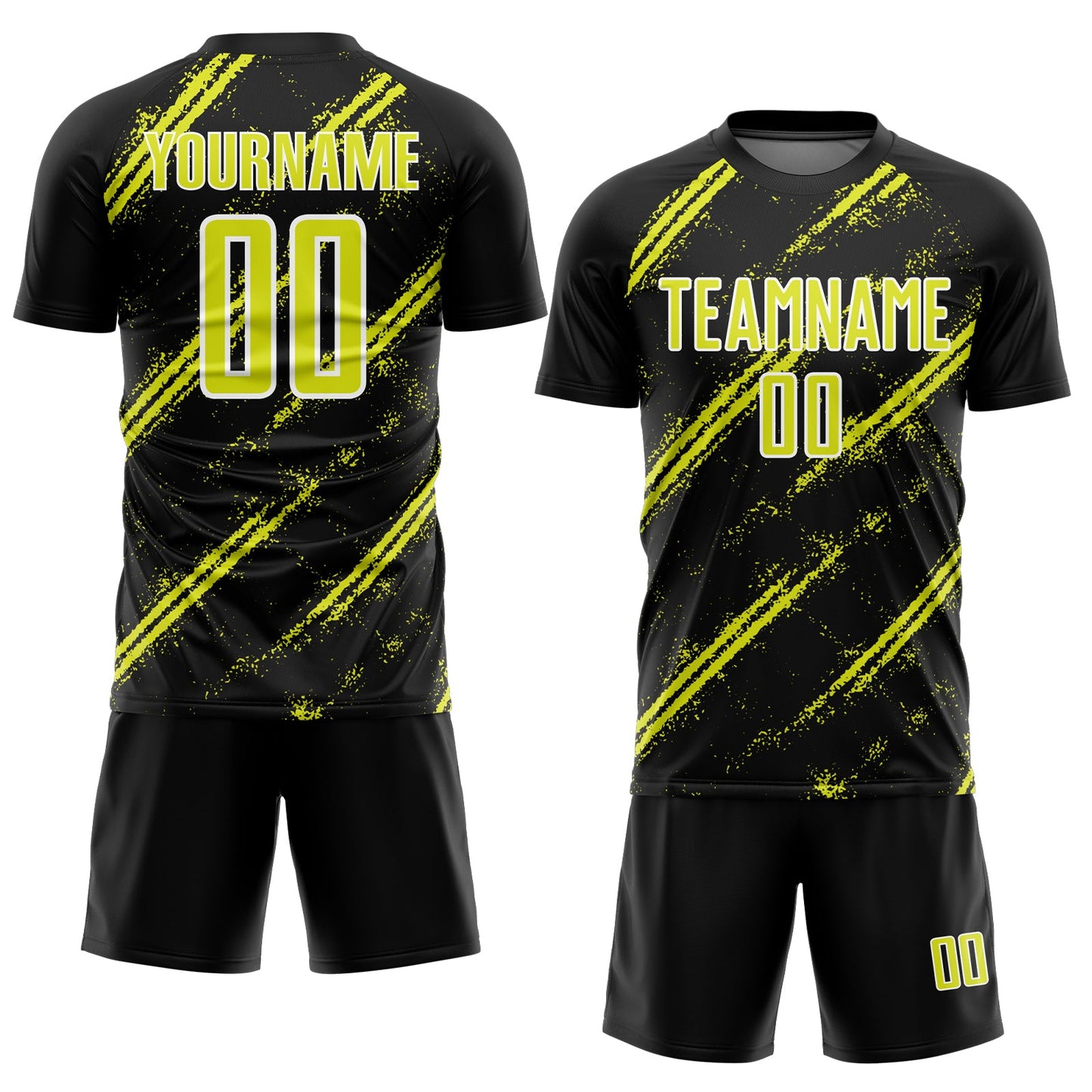 Custom Black Neon Yellow-White Abstract Fragment Art Splash Sublimation Soccer Uniform Jersey view 2