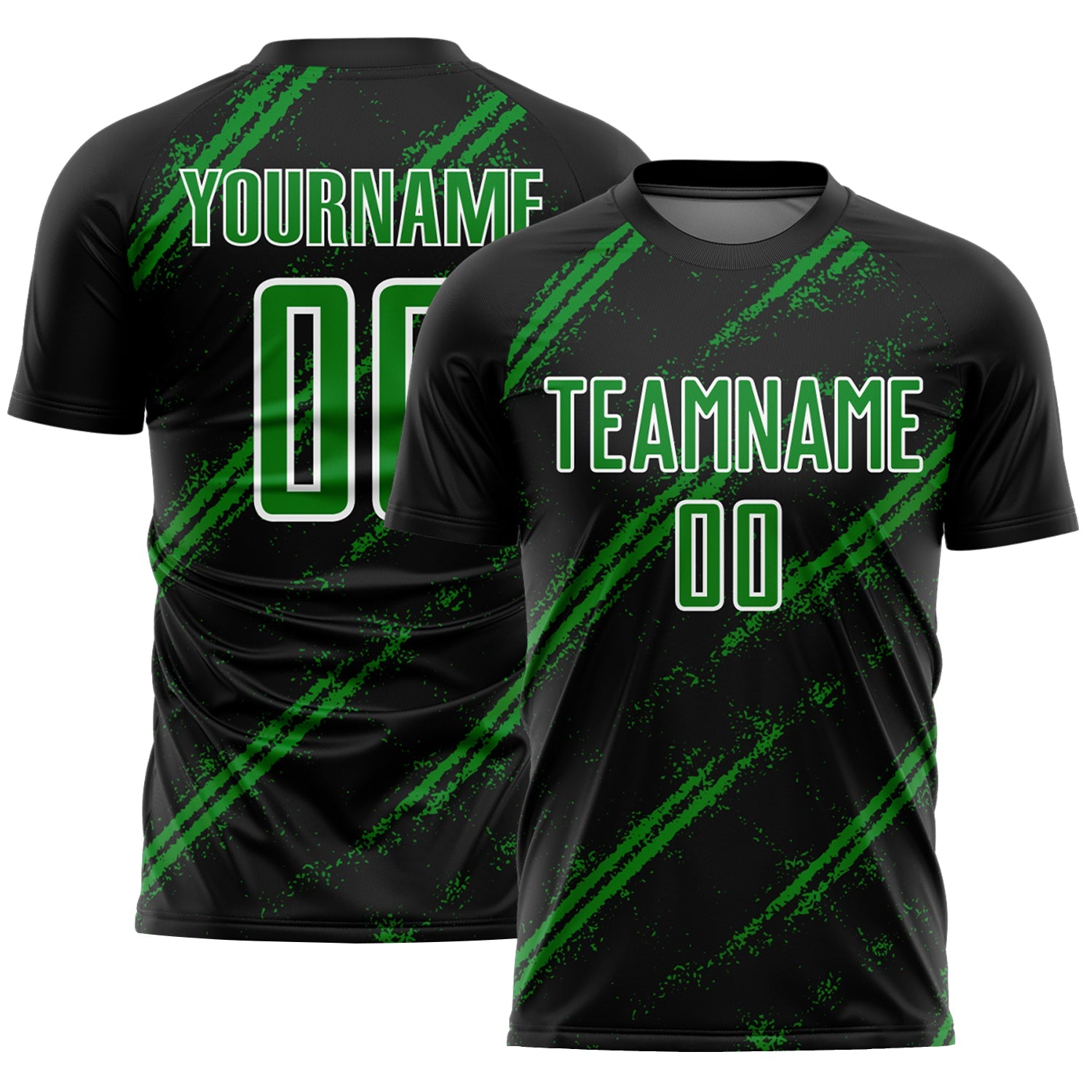 Custom Black Grass Green-White Abstract Fragment Art Splash Sublimation Soccer Uniform Jersey - Main View