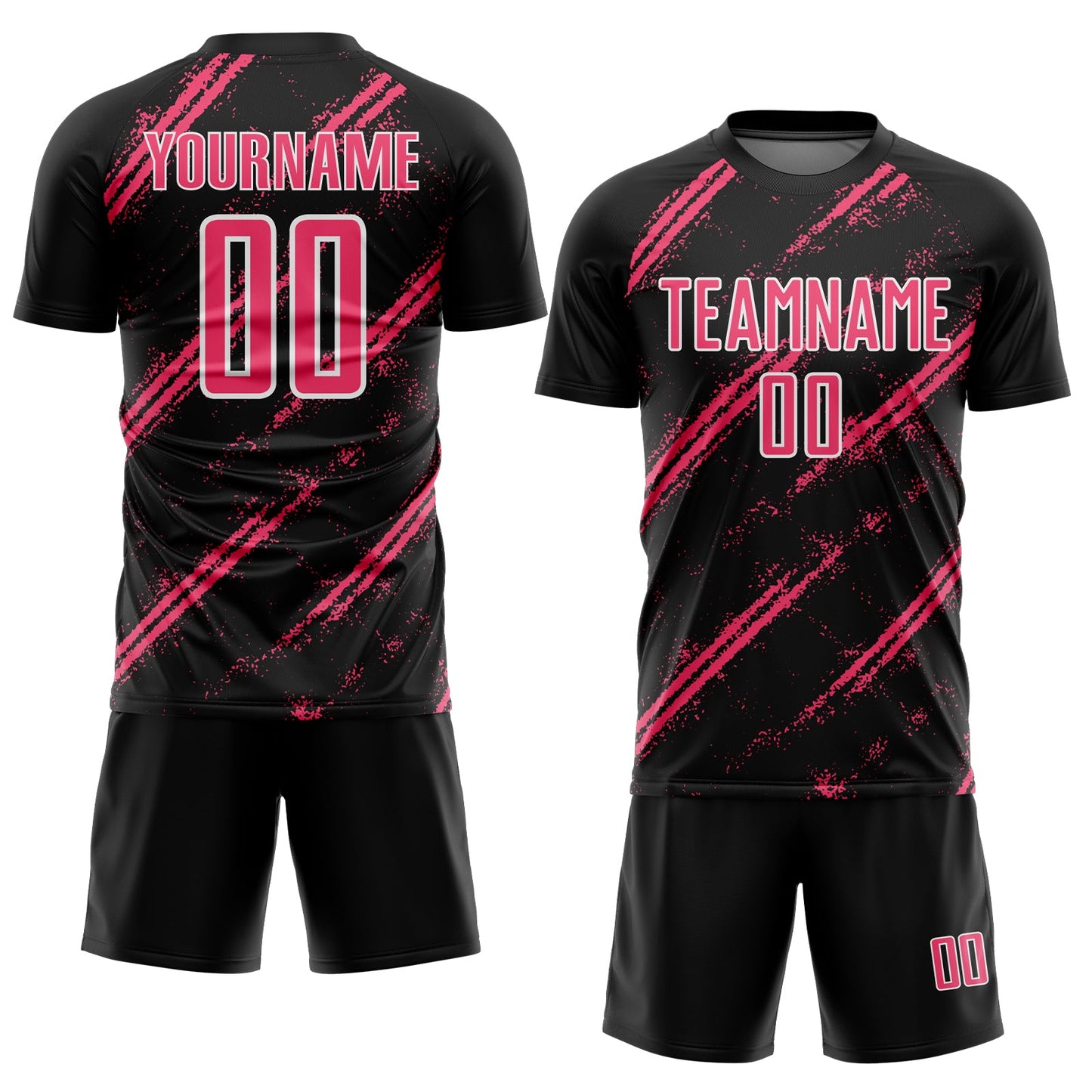 Custom Black Neon Pink-White Abstract Fragment Art Splash Sublimation Soccer Uniform Jersey view 2