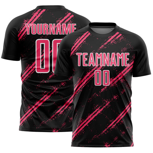 Custom Black Neon Pink-White Abstract Fragment Art Splash Sublimation Soccer Uniform Jersey - Main View