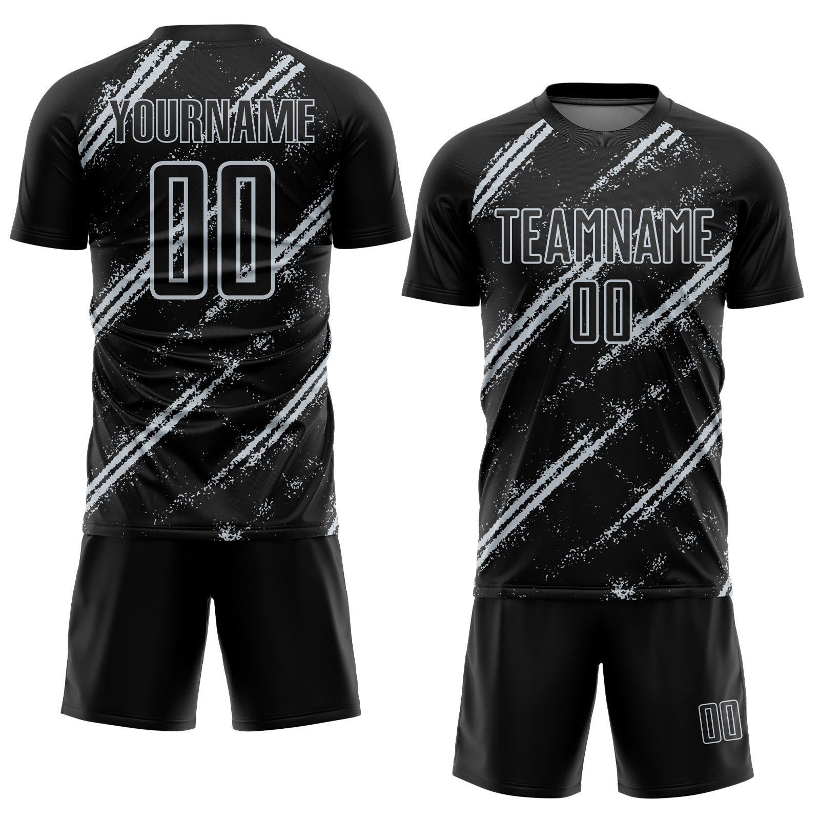 Custom Black Silver Abstract Fragment Art Splash Sublimation Soccer Uniform Jersey view 2