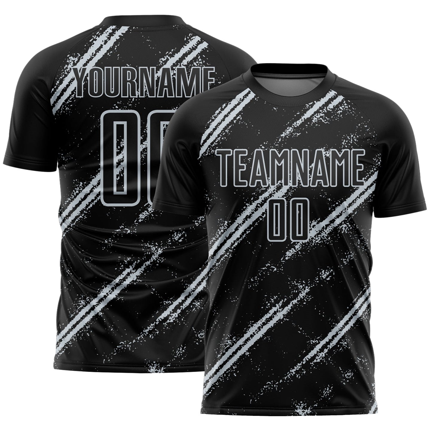 Custom Black Silver Abstract Fragment Art Splash Sublimation Soccer Uniform Jersey - Main View