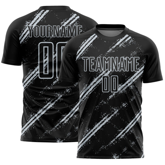 Custom Black Silver Abstract Fragment Art Splash Sublimation Soccer Uniform Jersey - Main View